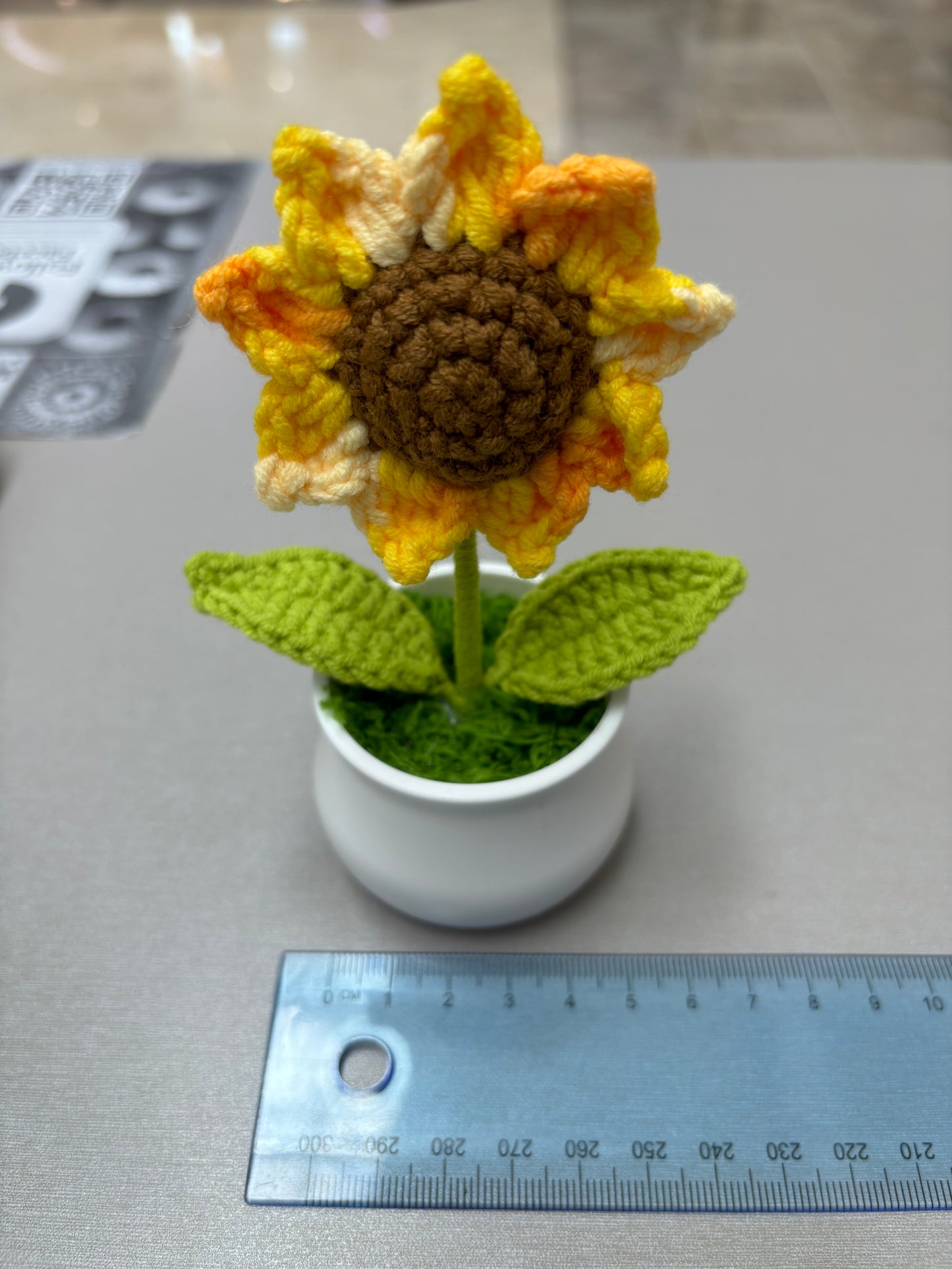 Hand-Crocheted Sunflower in White Pot