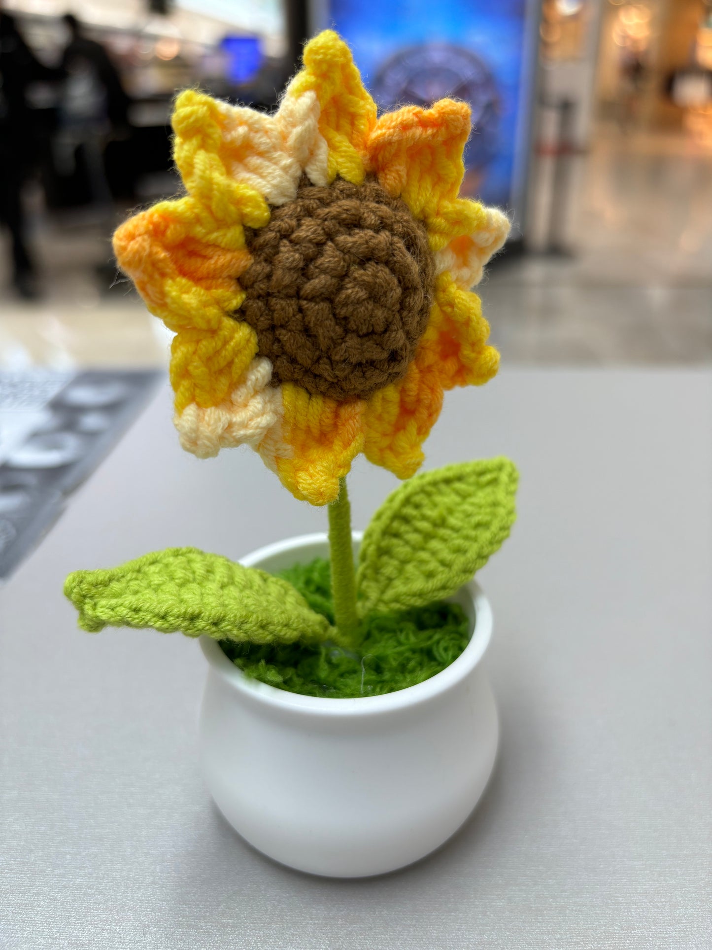 Hand-Crocheted Sunflower in White Pot