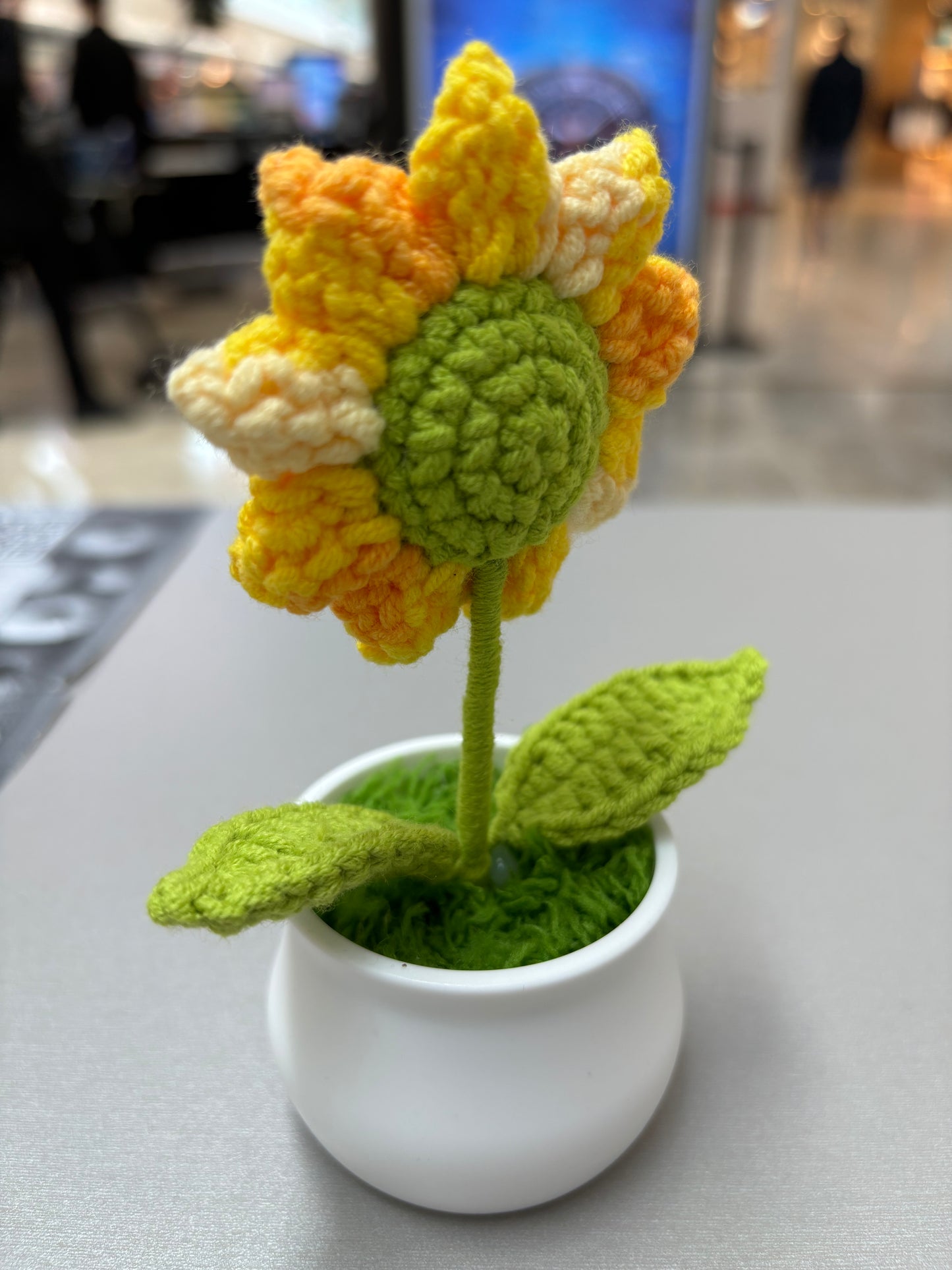 Hand-Crocheted Sunflower in White Pot