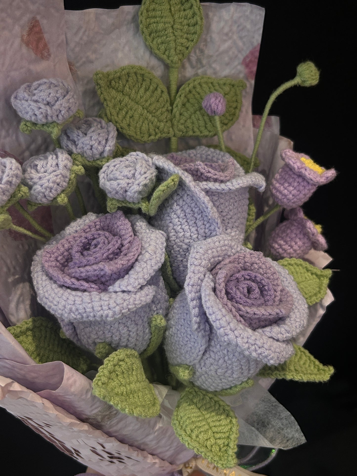 Handmade Crochet Flower Bouquet —— Three Purple Rose Flowers