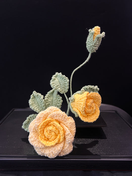 Handmade Crochet Car Bouquets —— Rose (Double Flowers with bud)