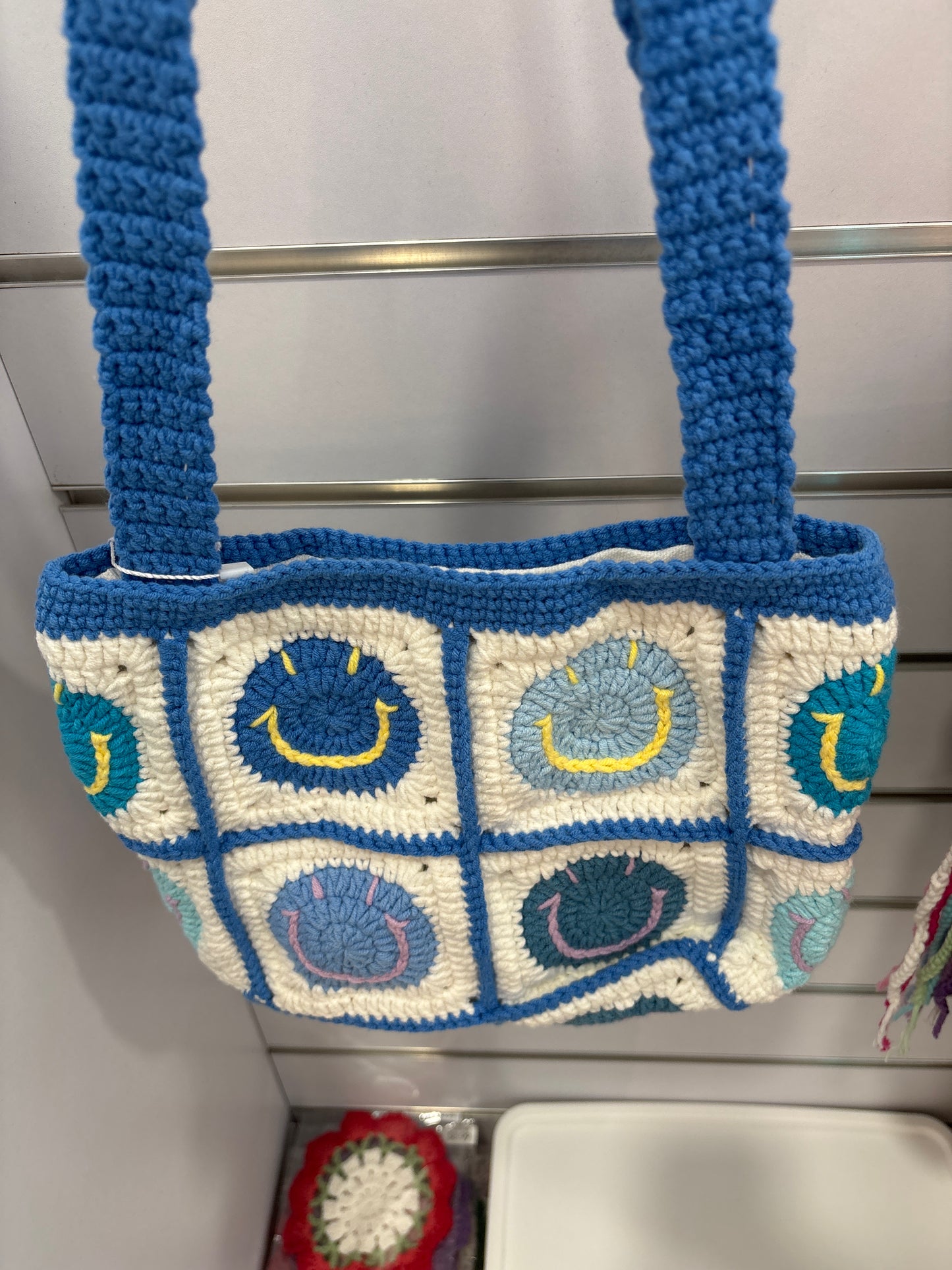 handmade crochet smile face bag