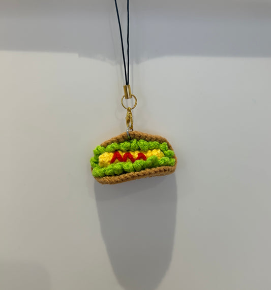Handmade crochet hot dag keychain