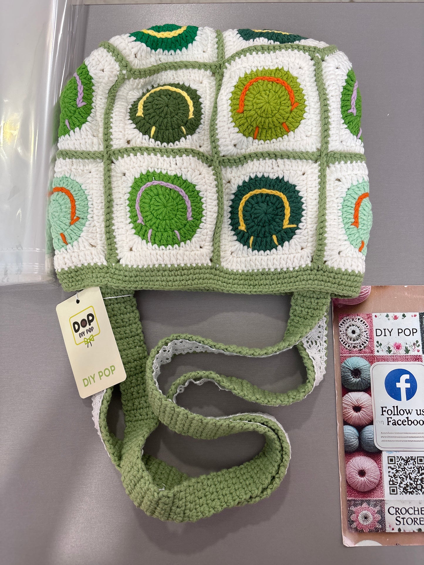 handmade crochet smile face bag