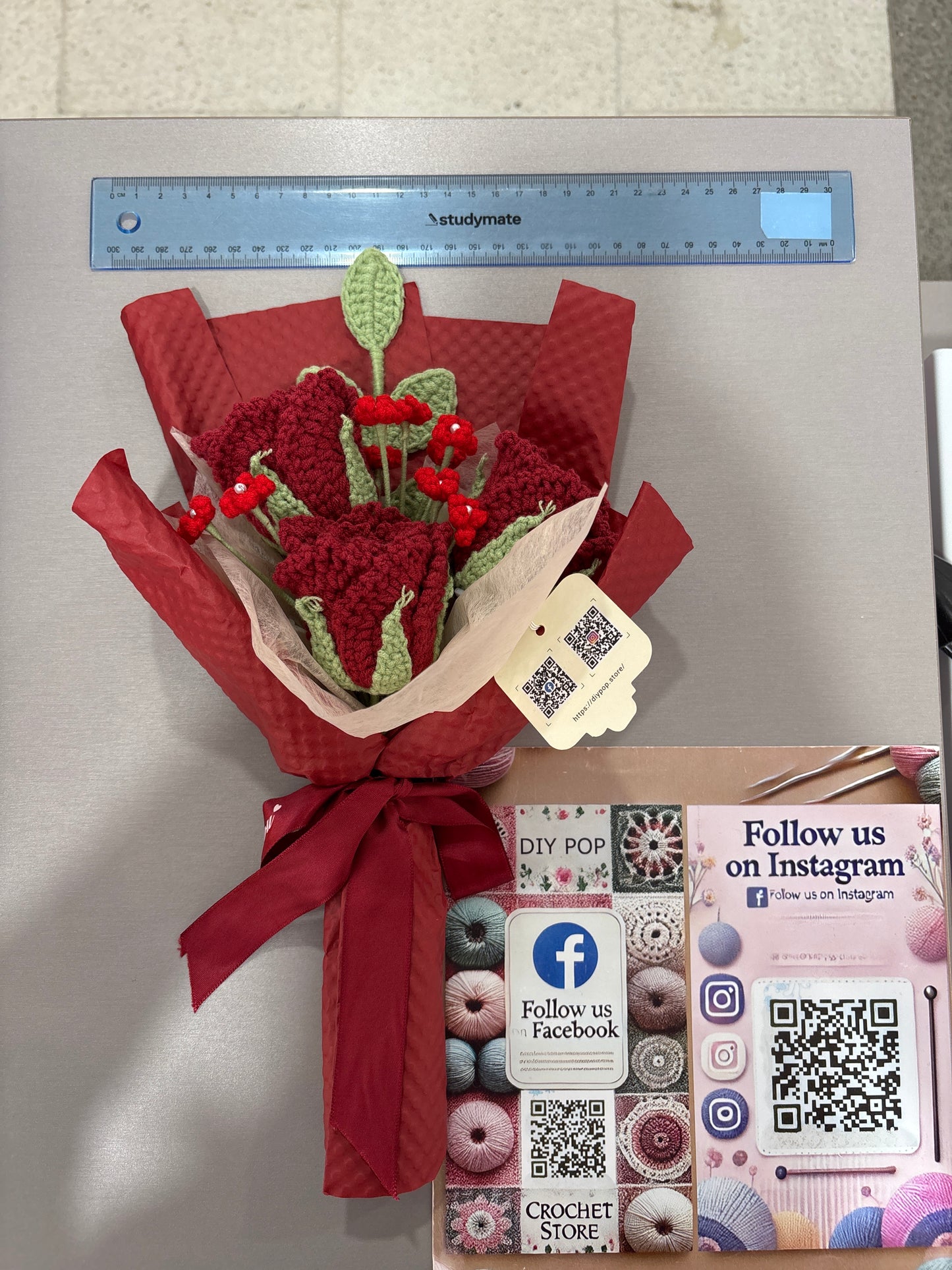 Crochet Red Rose Bouquet