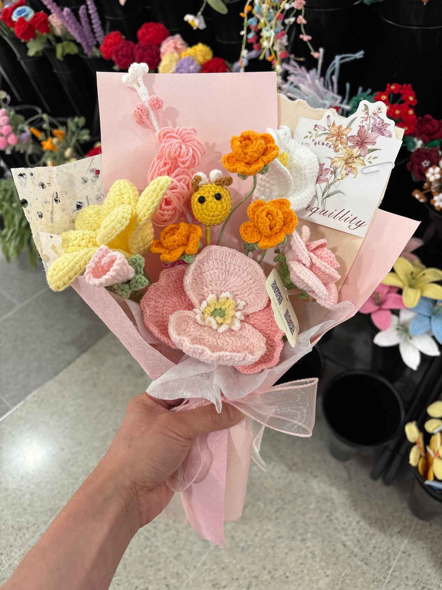 cute mixed crochet flower bouquet