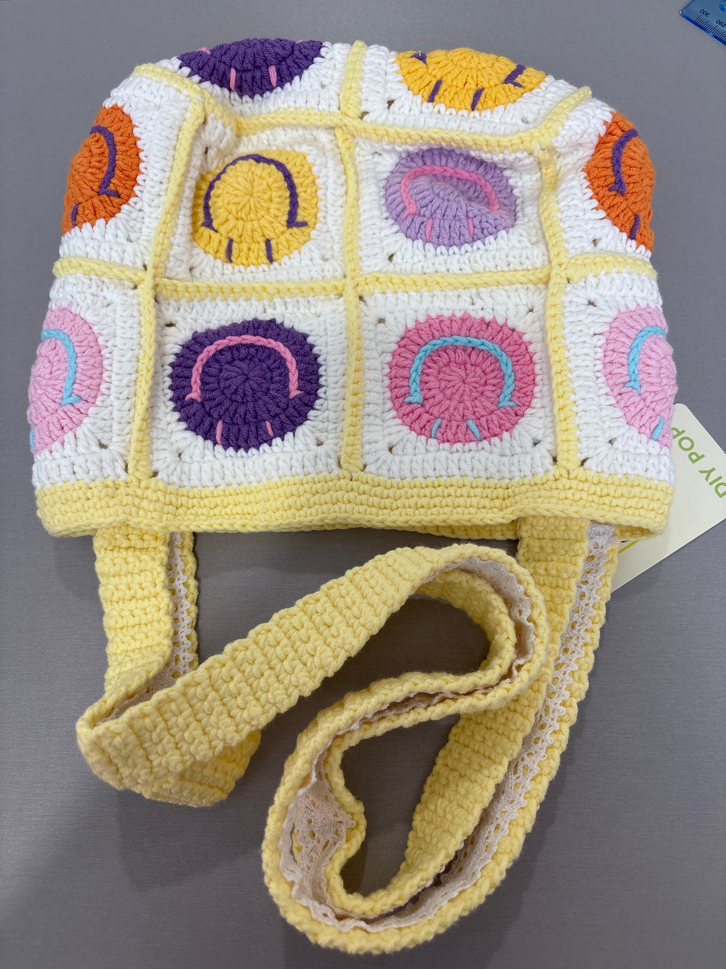 handmade crochet smile face bag