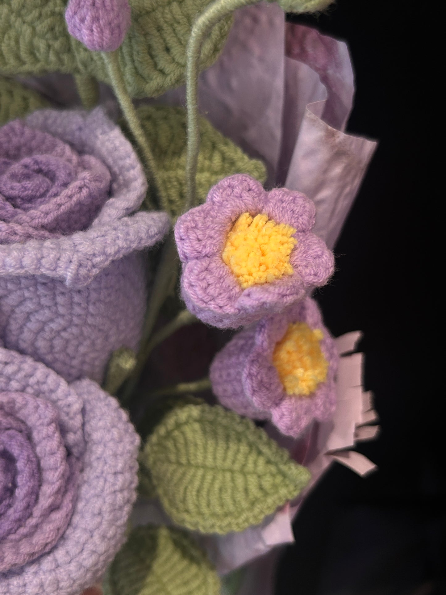 Handmade Crochet Flower Bouquet —— Three Purple Rose Flowers
