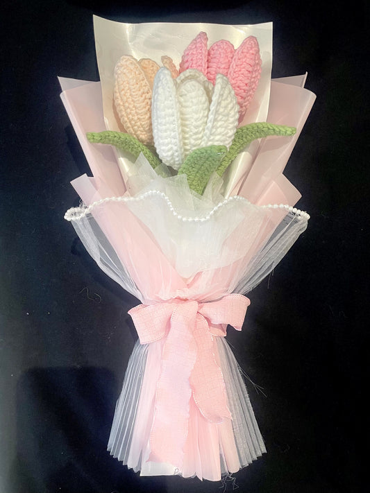 Handmade Crochet Flower Bouquet —— Pink Tulip Flowers