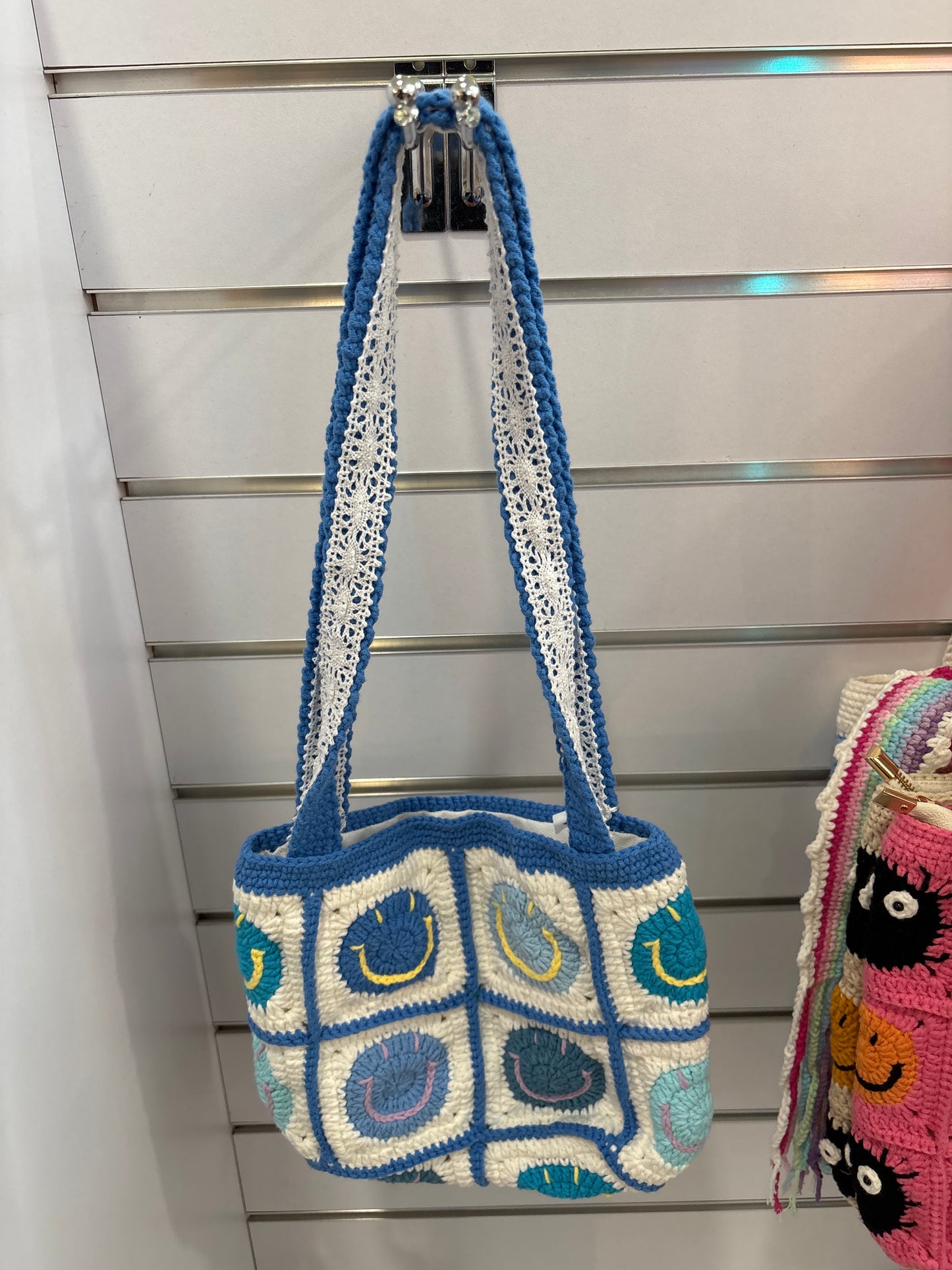 handmade crochet smile face bag