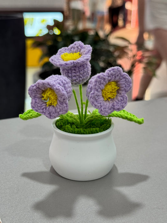 Handmade crochet lily of the valleys small flower pot