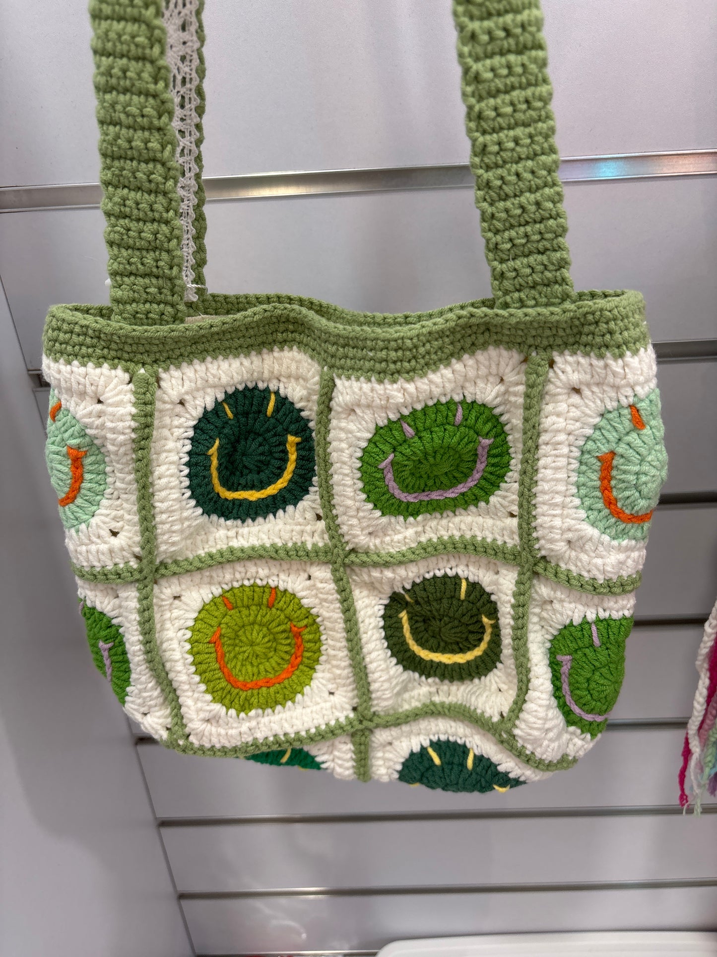 handmade crochet smile face bag