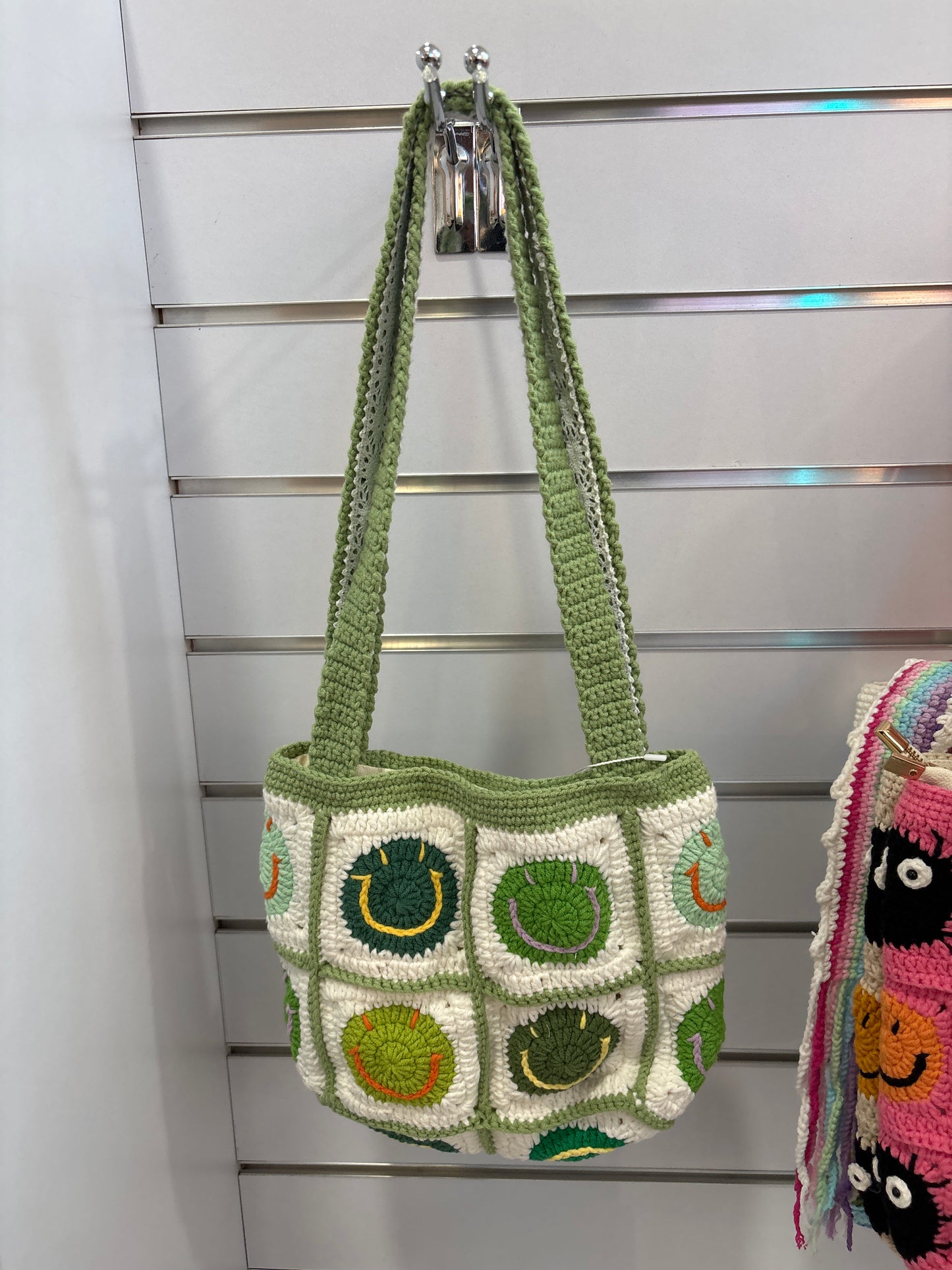 handmade crochet smile face bag