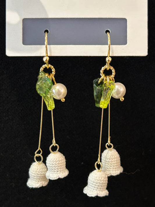 Handmade Micro Crochet Earrings —— Lily of the Valley (Long Drop)