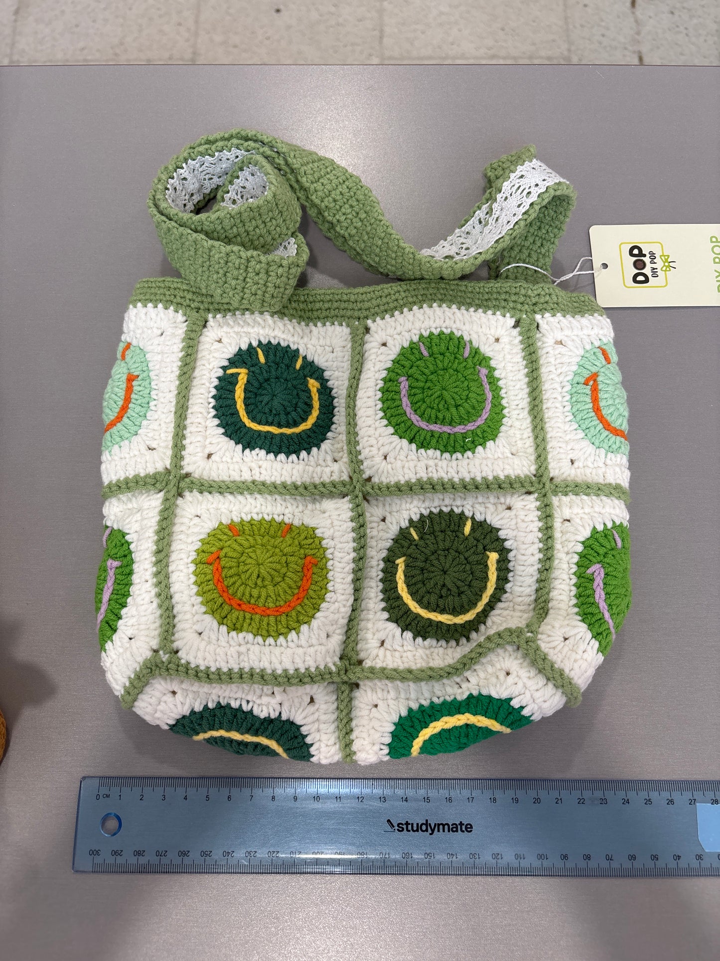 handmade crochet smile face bag
