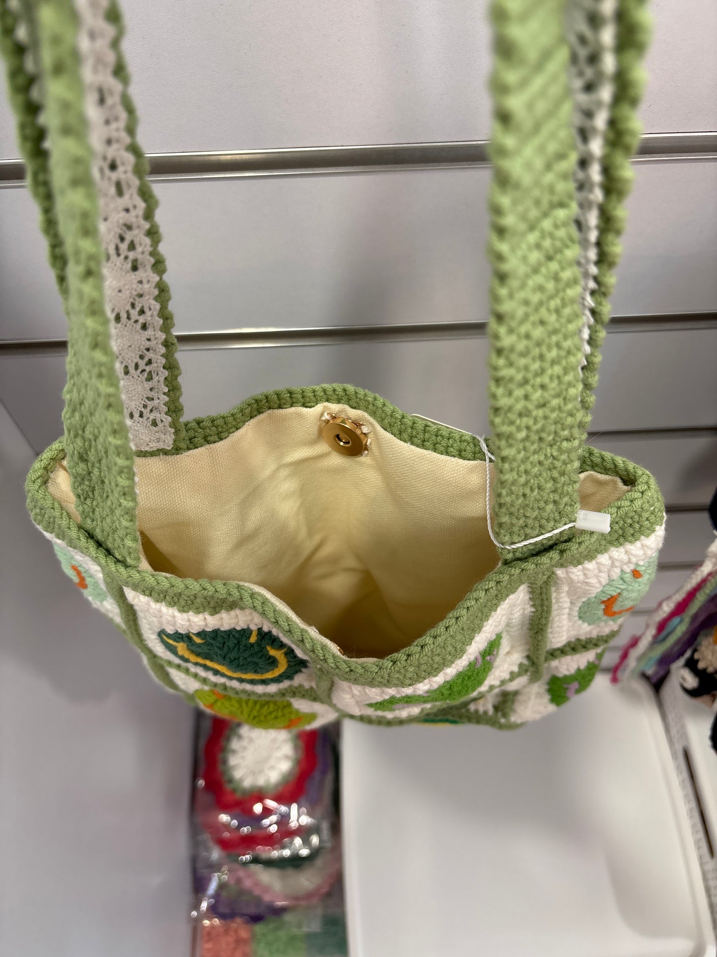 handmade crochet smile face bag