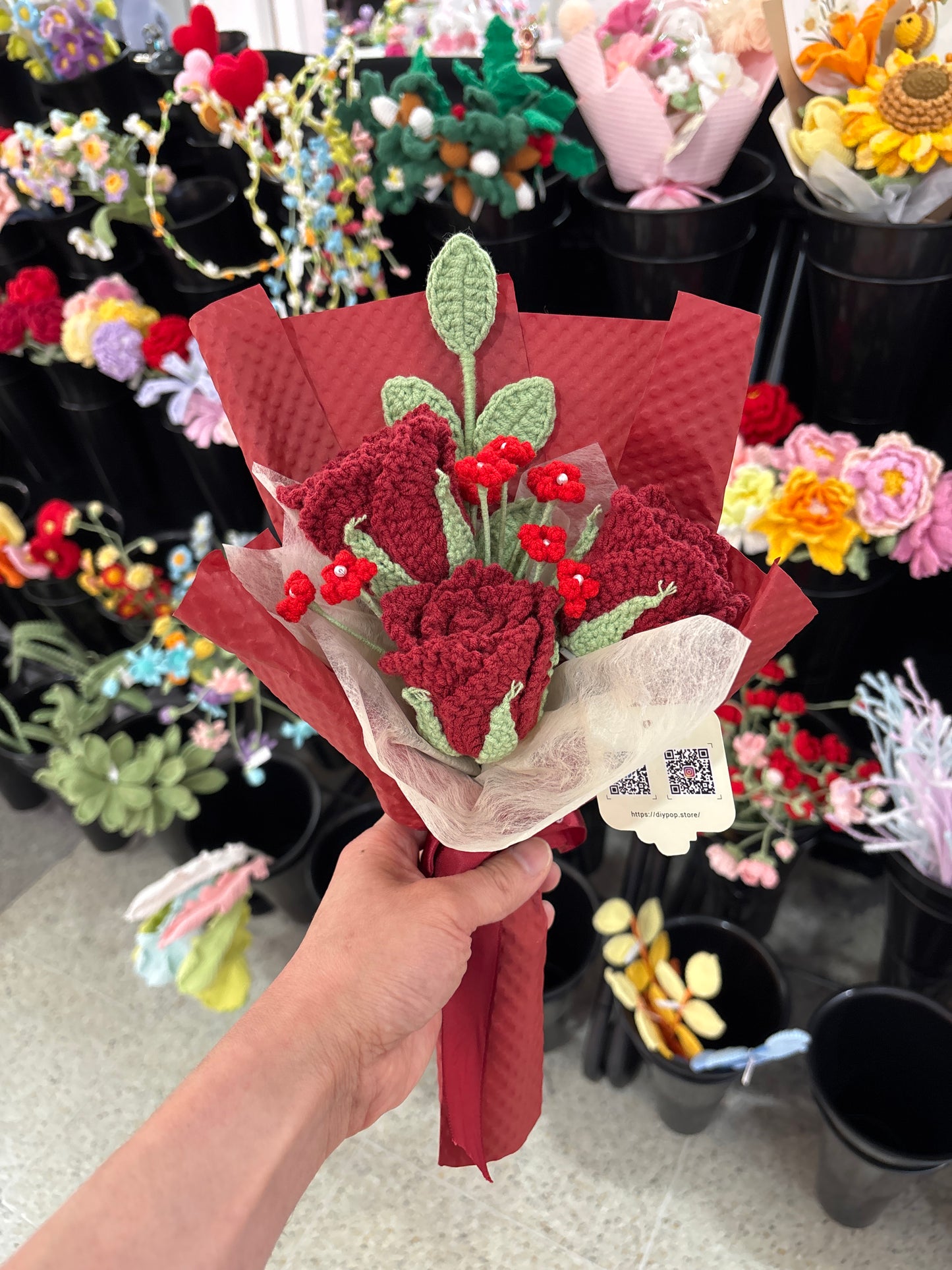 Crochet Red Rose Bouquet