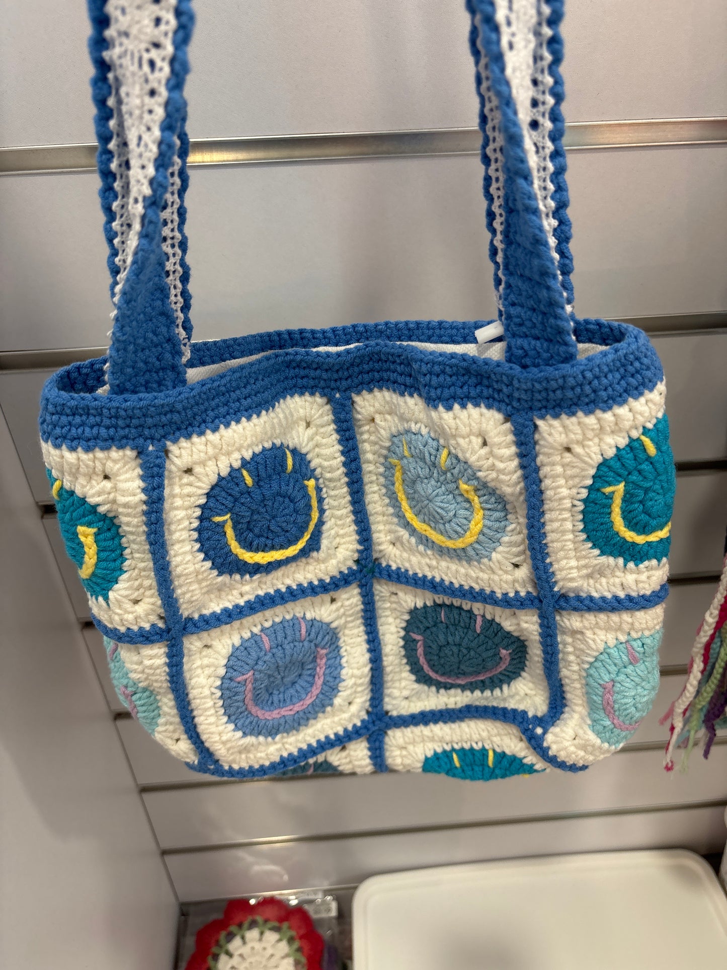 handmade crochet smile face bag