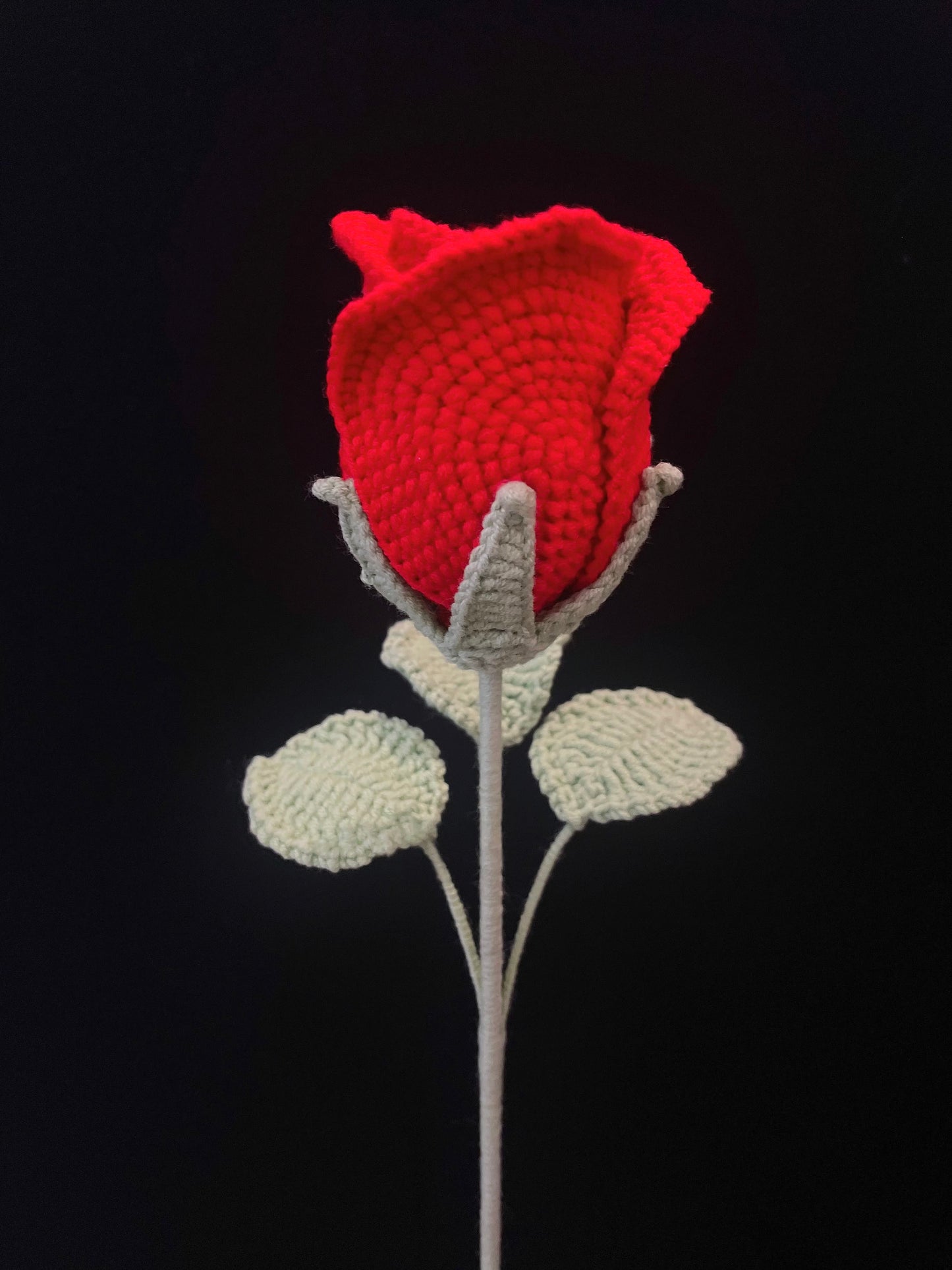Handmade Crochet Long Stem Flower — Cup-Shaped Rose
