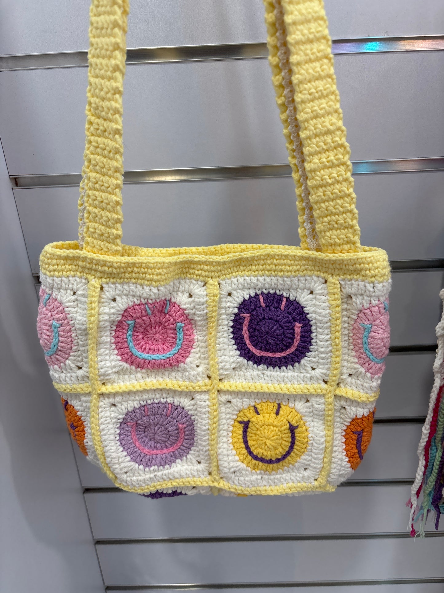 handmade crochet smile face bag