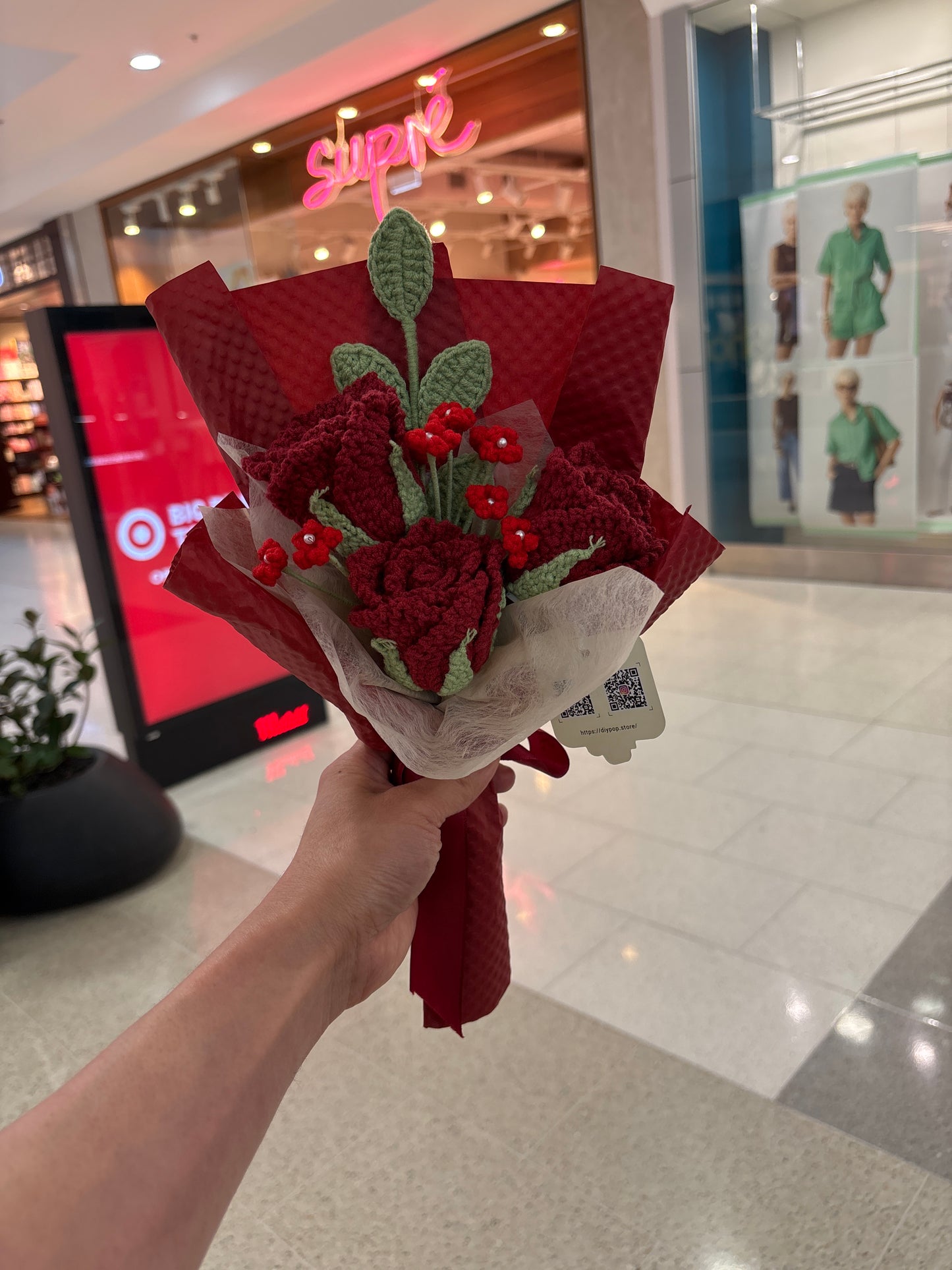 Crochet Red Rose Bouquet