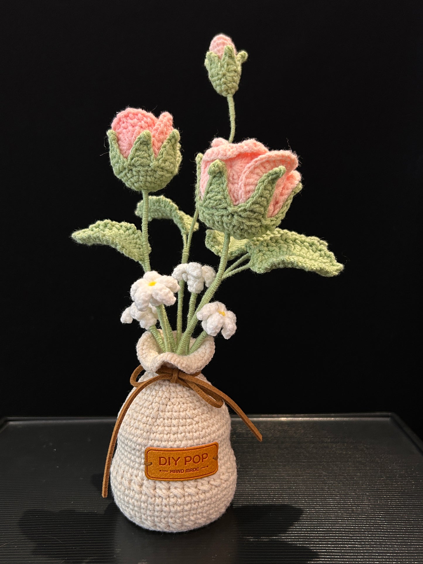 Rose Vase (with Bud & White Flowers)