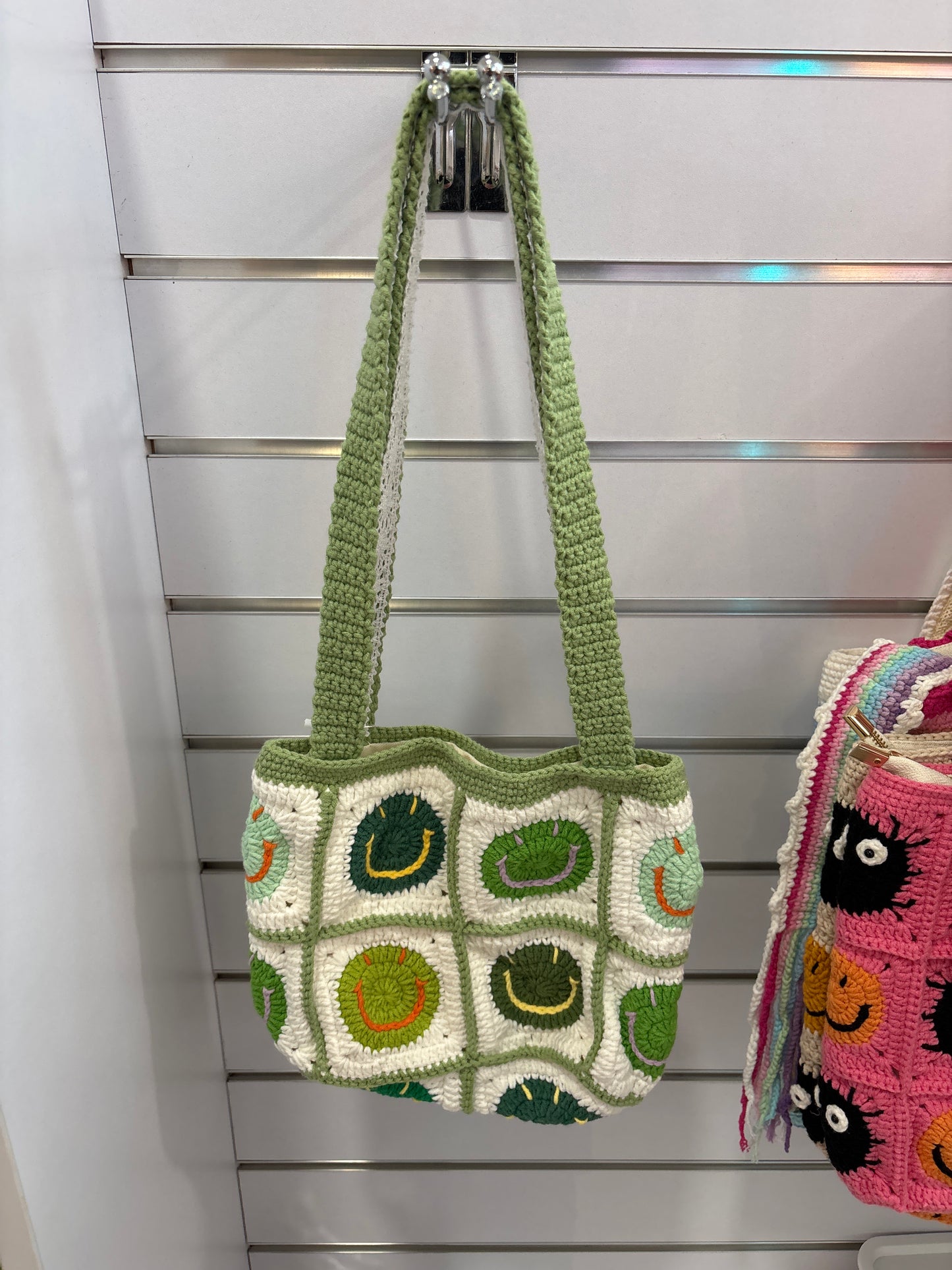 handmade crochet smile face bag