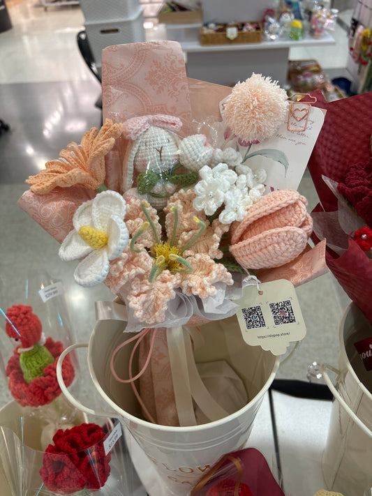 handmade crochet flower bouquet with bunny