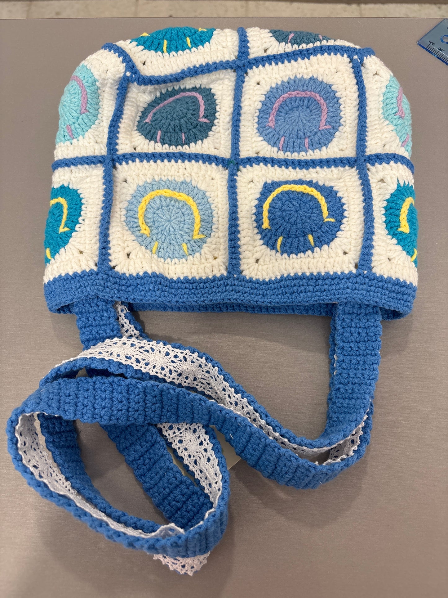 handmade crochet smile face bag