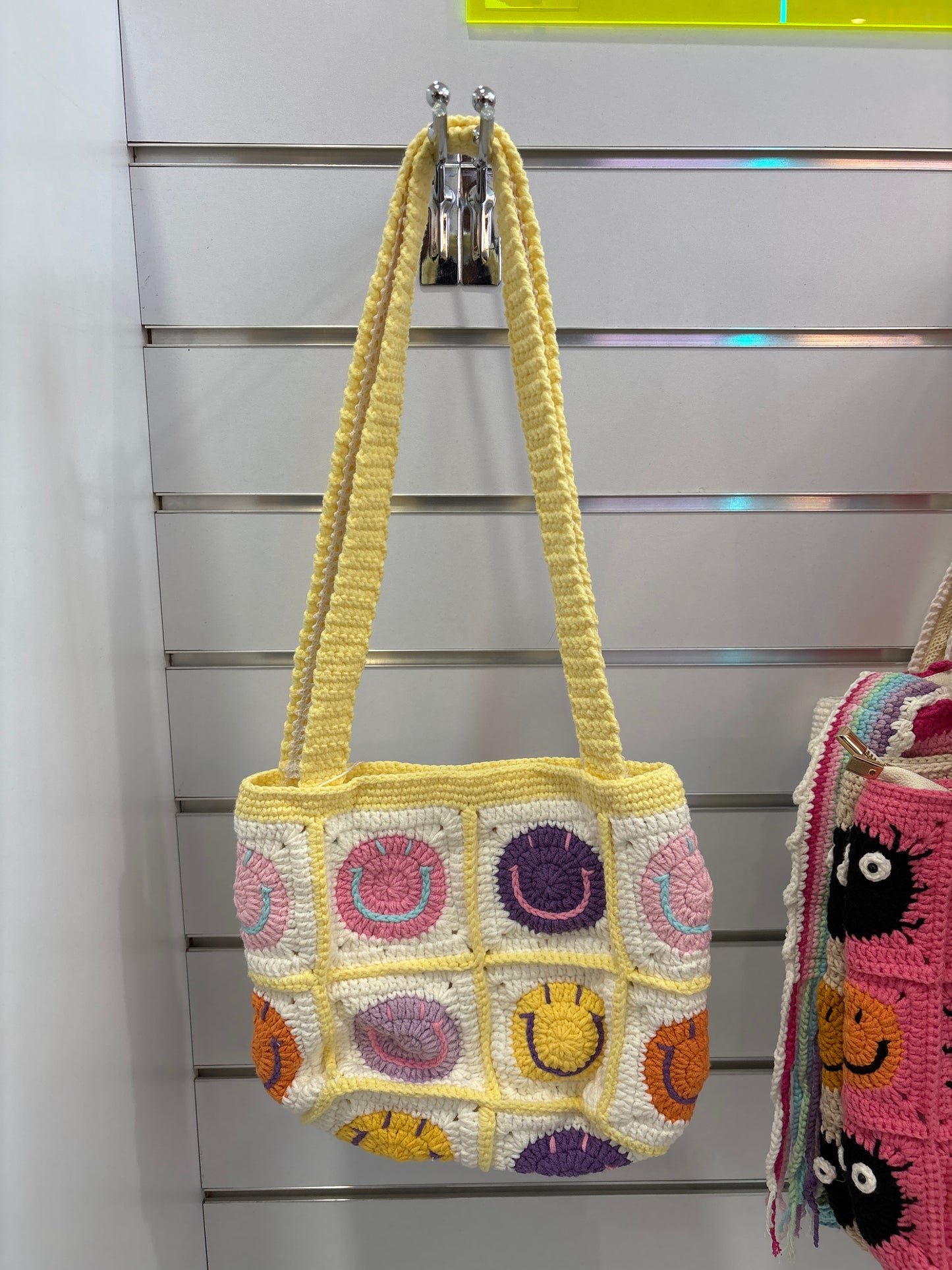 handmade crochet smile face bag
