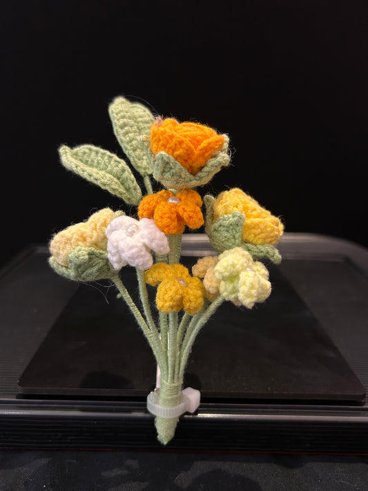 Handmade Crochet Car Bouquets —— Rose & Baby’s Breath