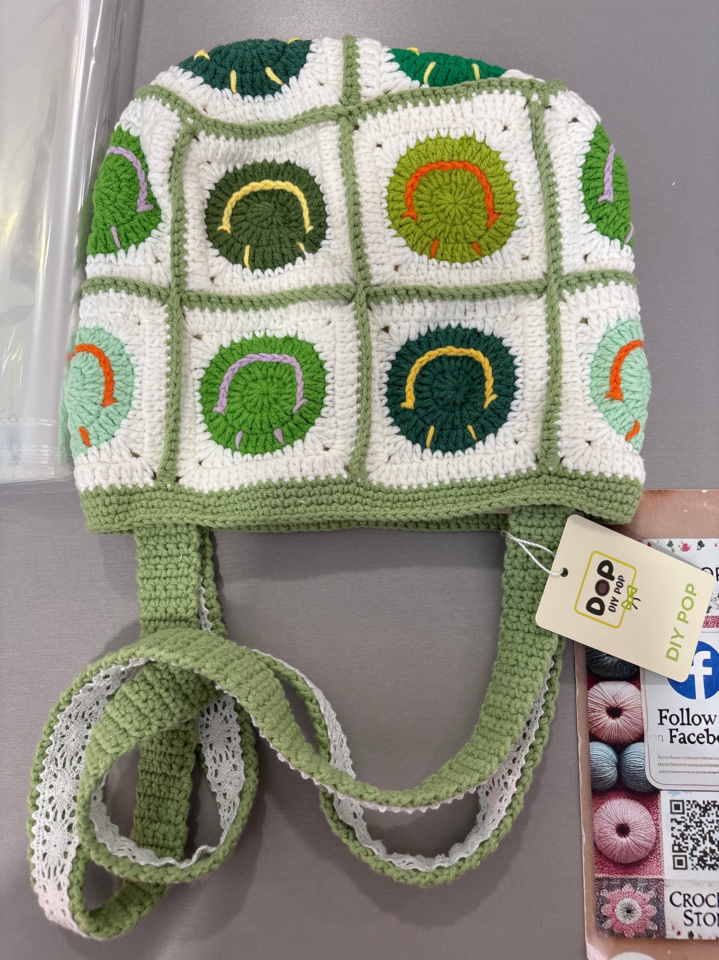 handmade crochet smile face bag