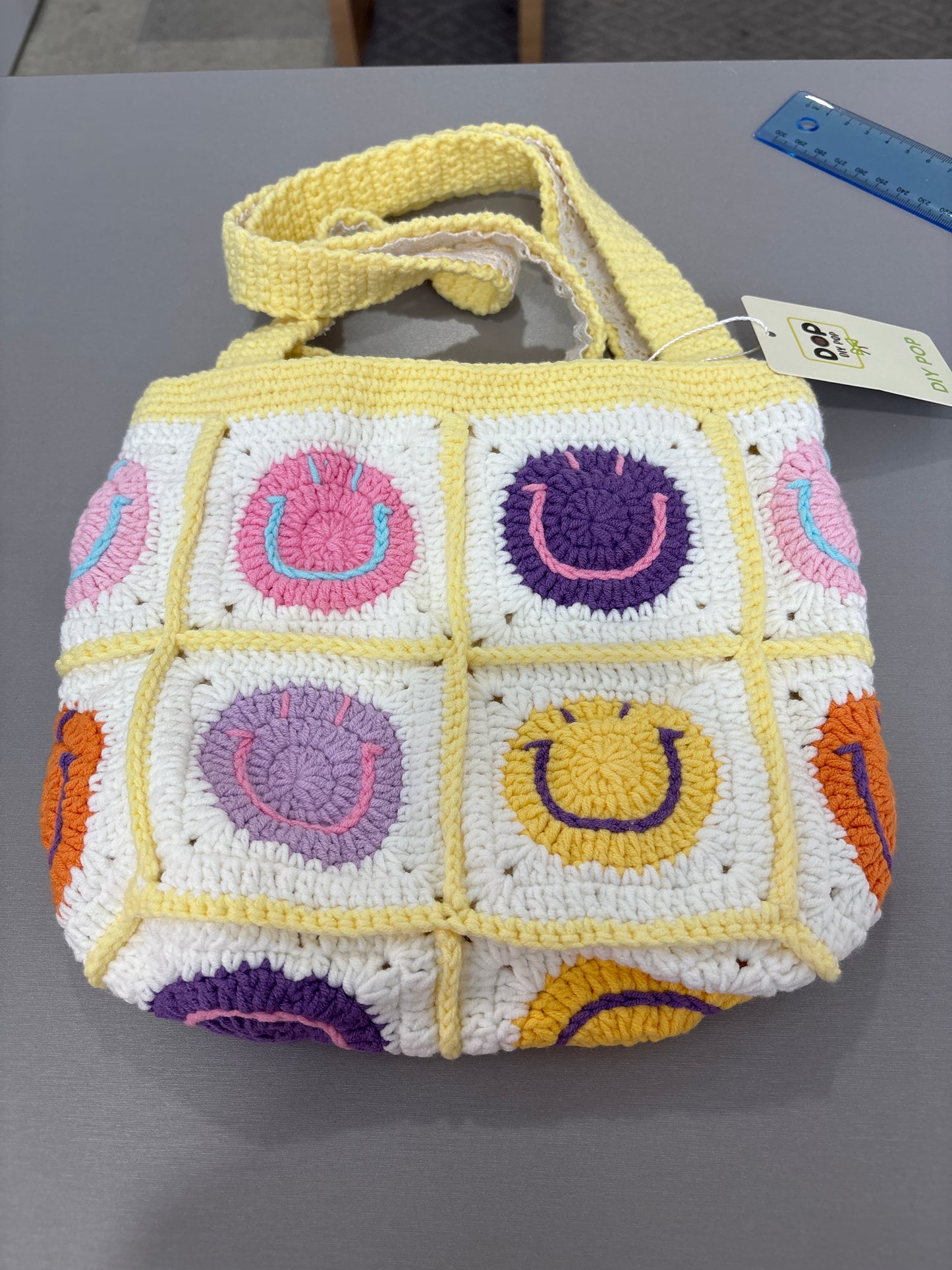 handmade crochet smile face bag