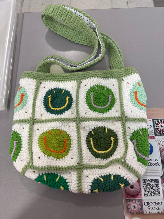 handmade crochet smile face bag