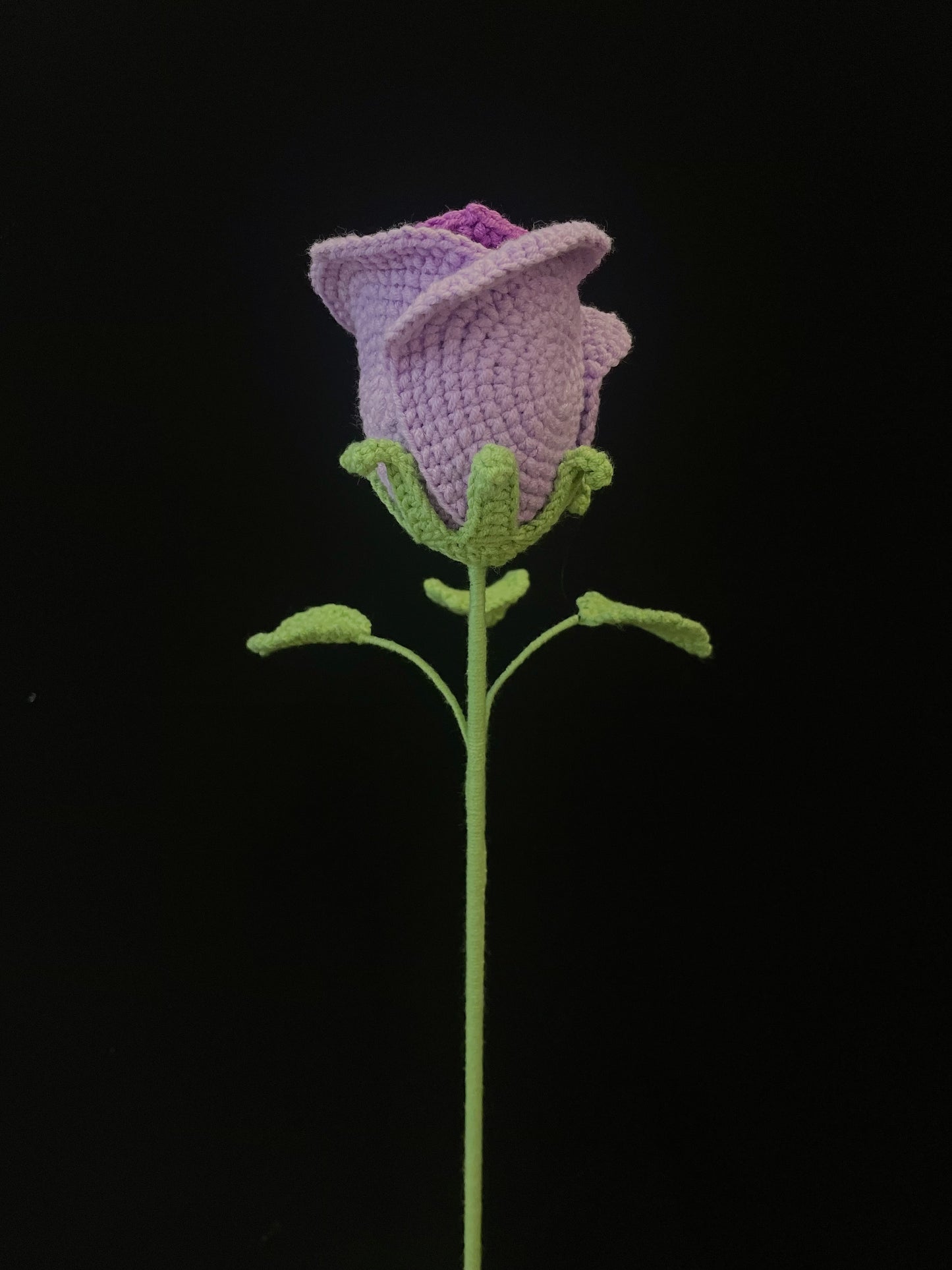 Handmade Crochet Long Stem Flower — Cup-Shaped Rose