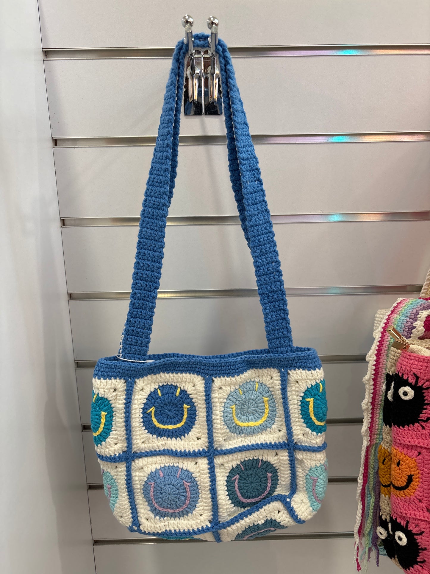 handmade crochet smile face bag