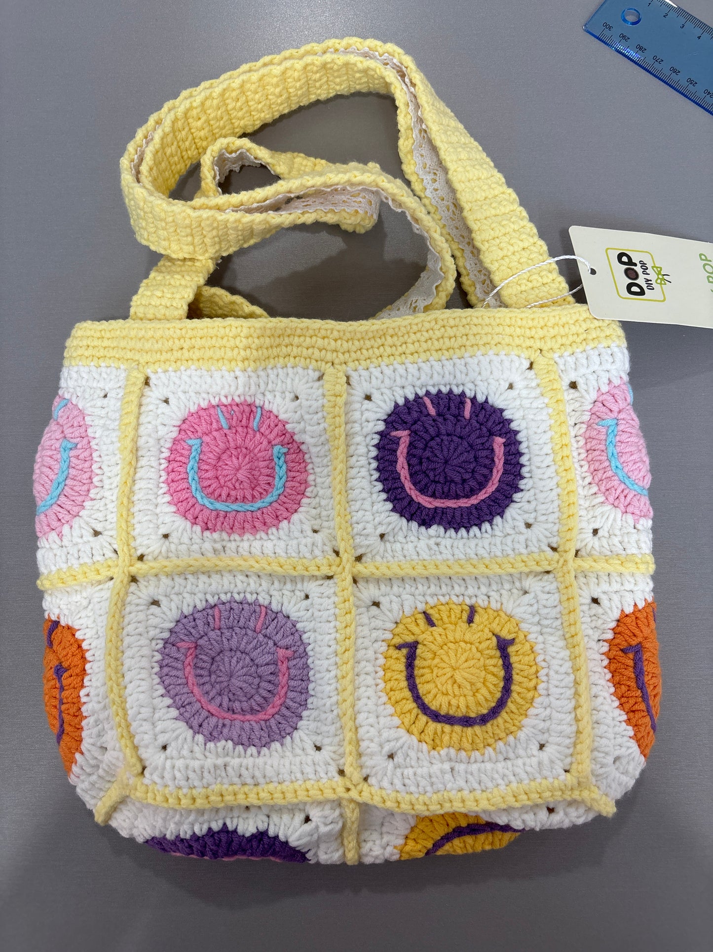 handmade crochet smile face bag