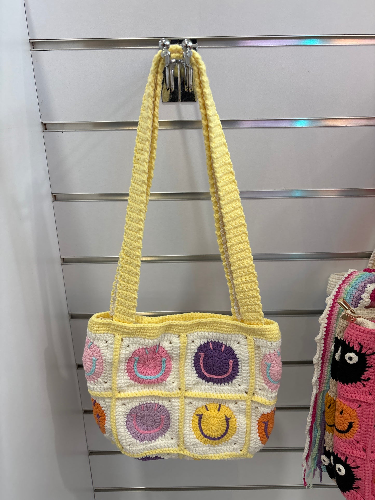 handmade crochet smile face bag