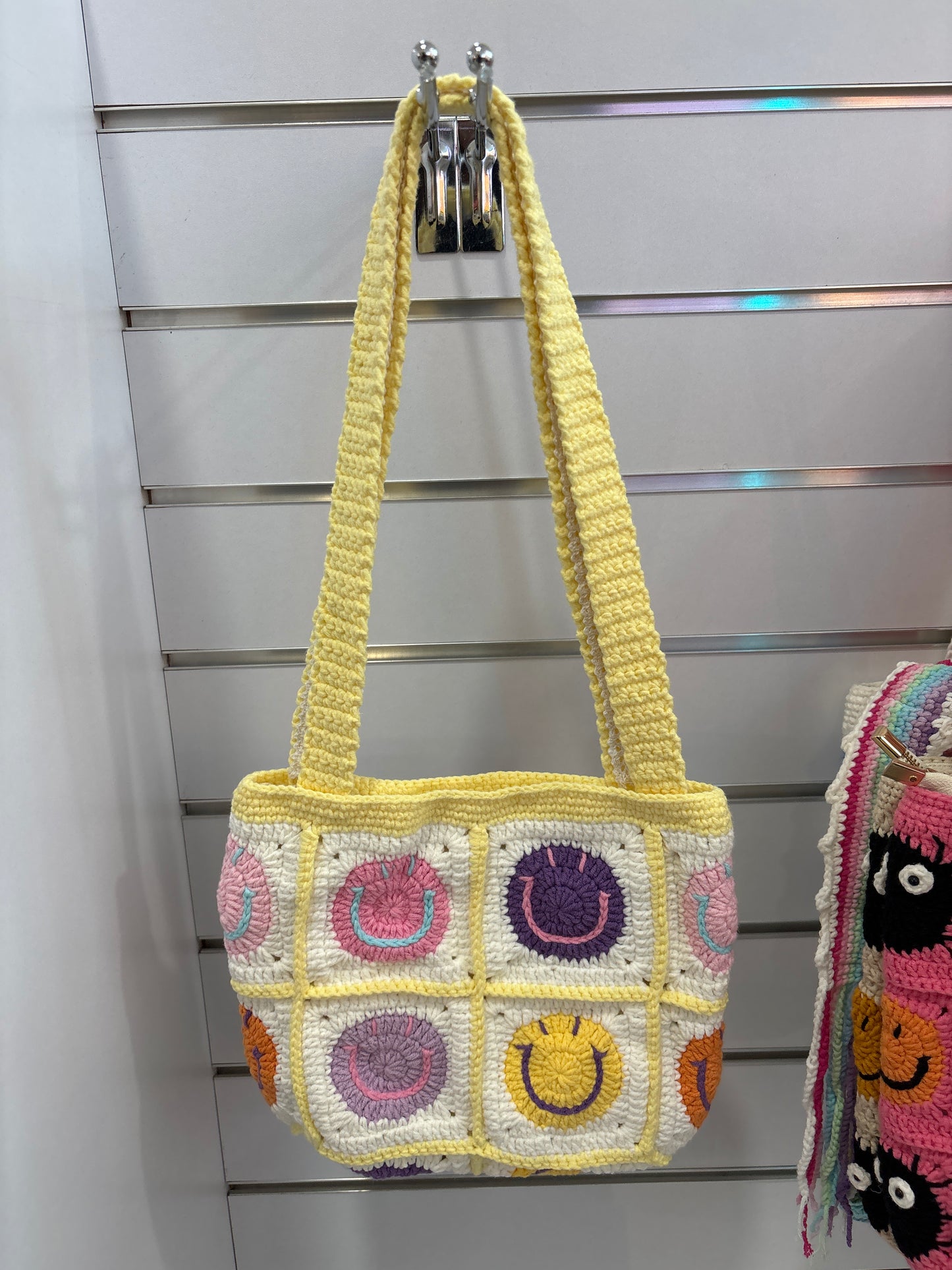 handmade crochet smile face bag