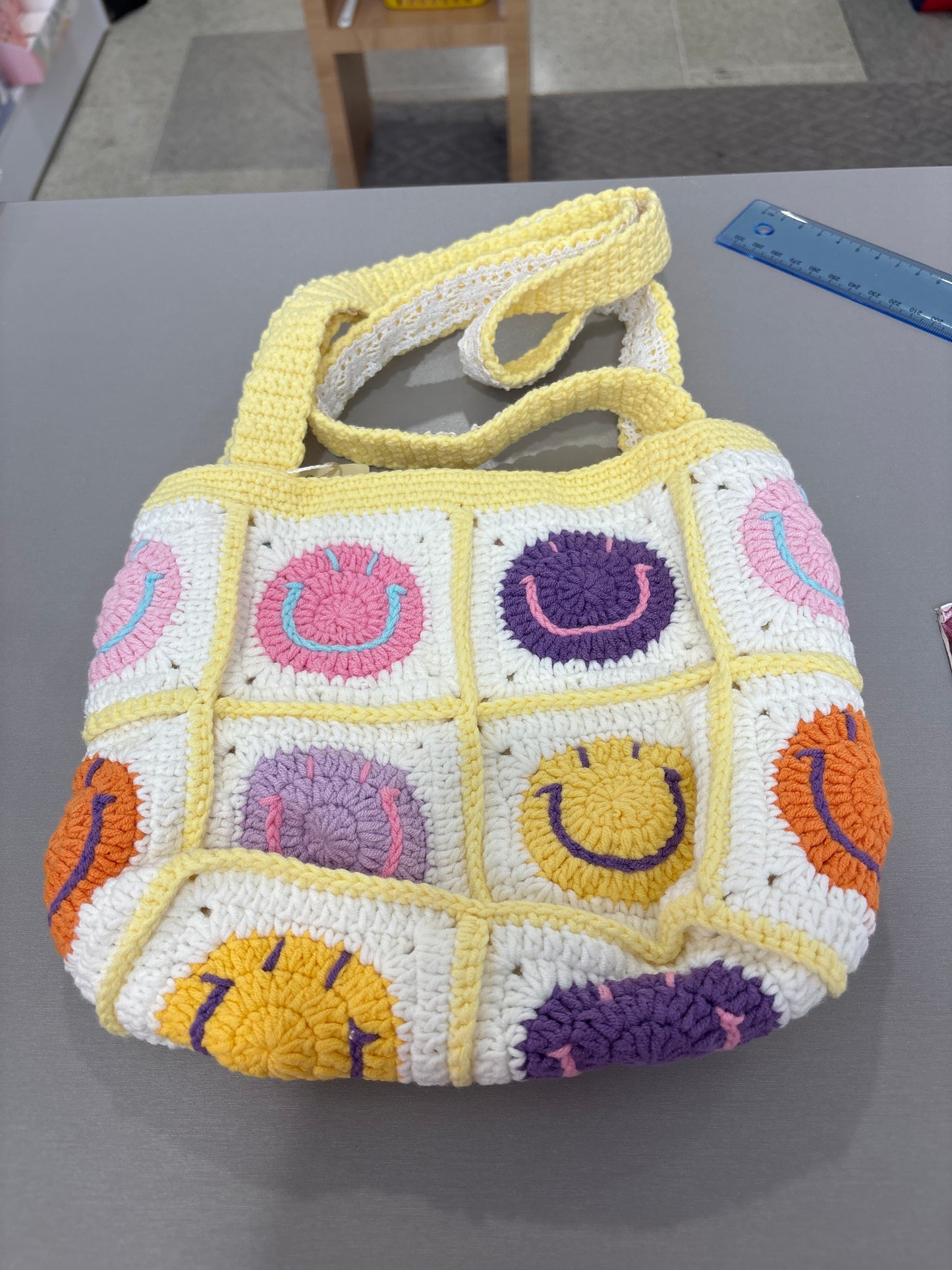 handmade crochet smile face bag