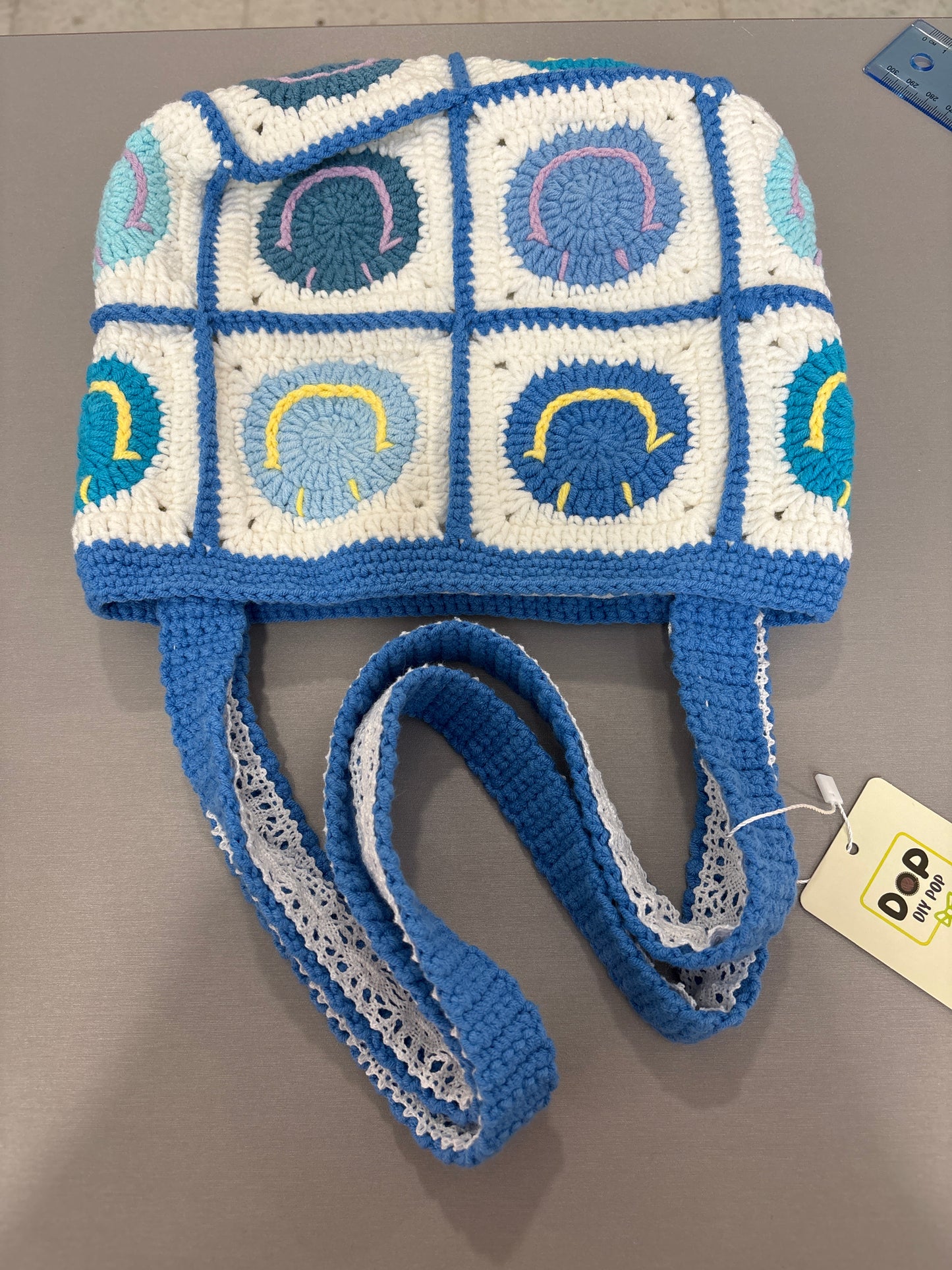 handmade crochet smile face bag