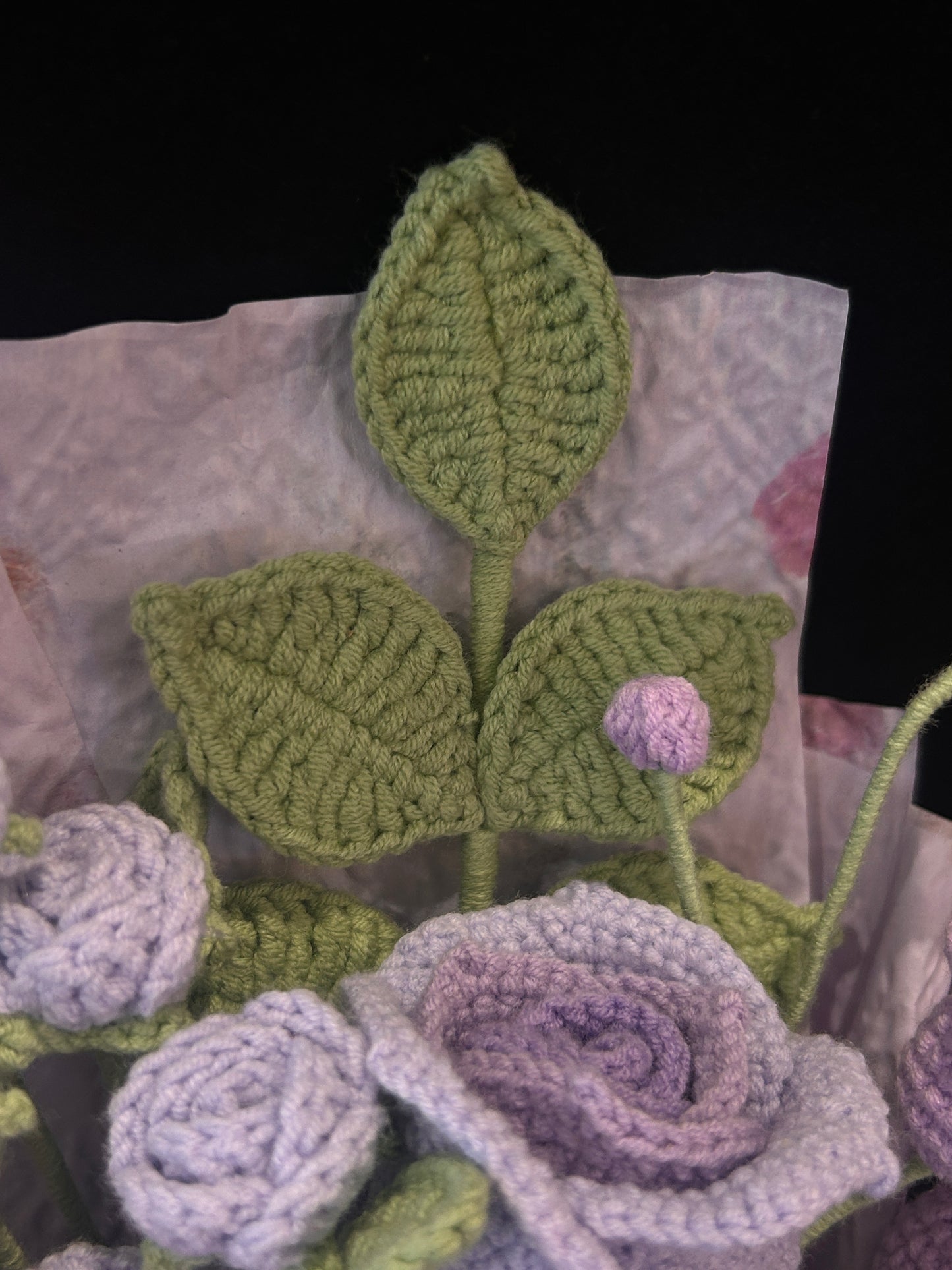 Handmade Crochet Flower Bouquet —— Three Purple Rose Flowers