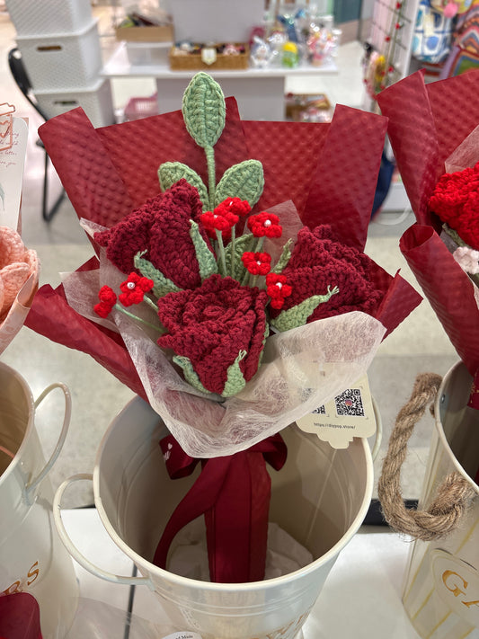 Crochet Red Rose Bouquet