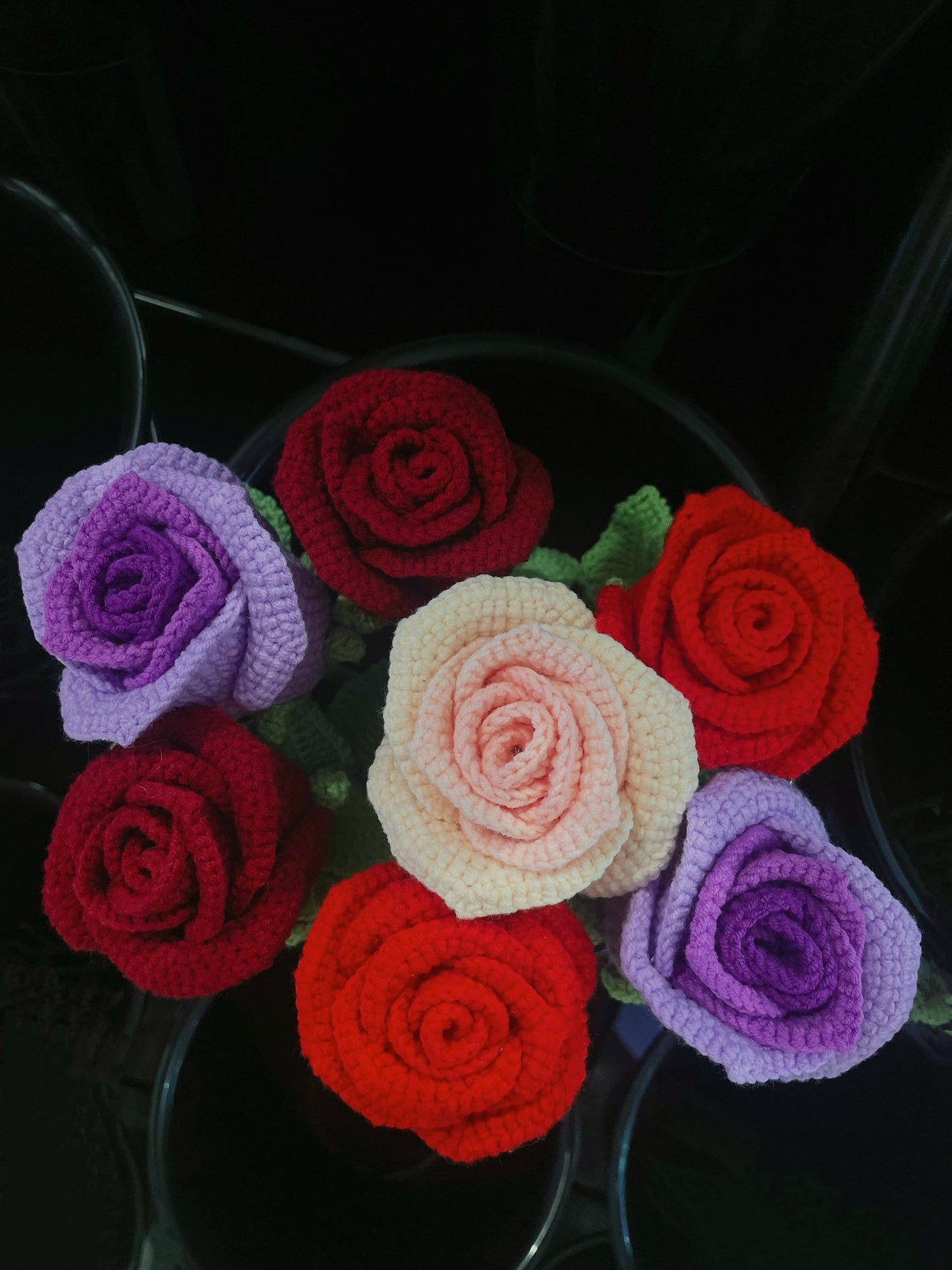 Handmade Crochet Long Stem Flower — Cup-Shaped Rose