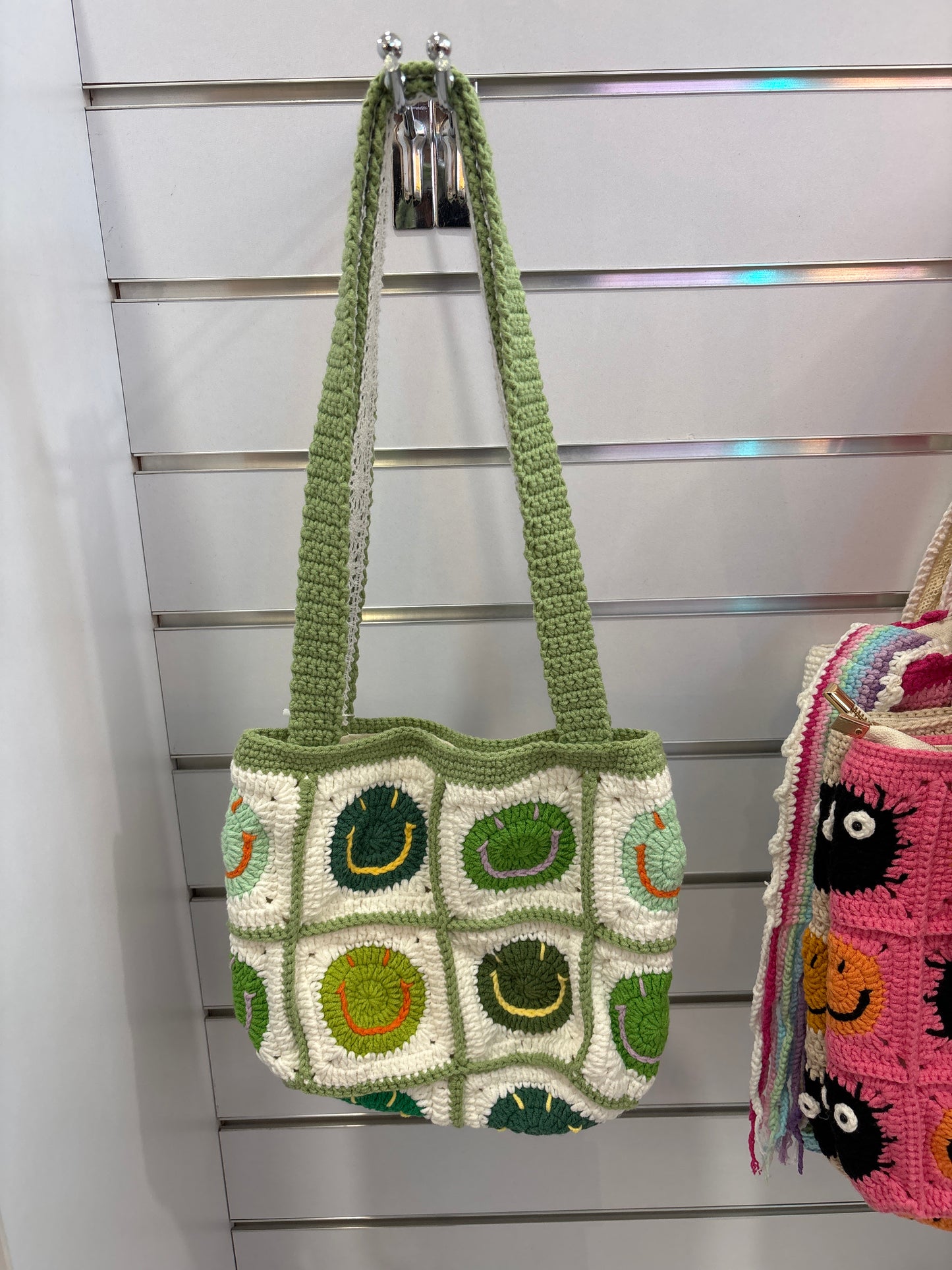 handmade crochet smile face bag