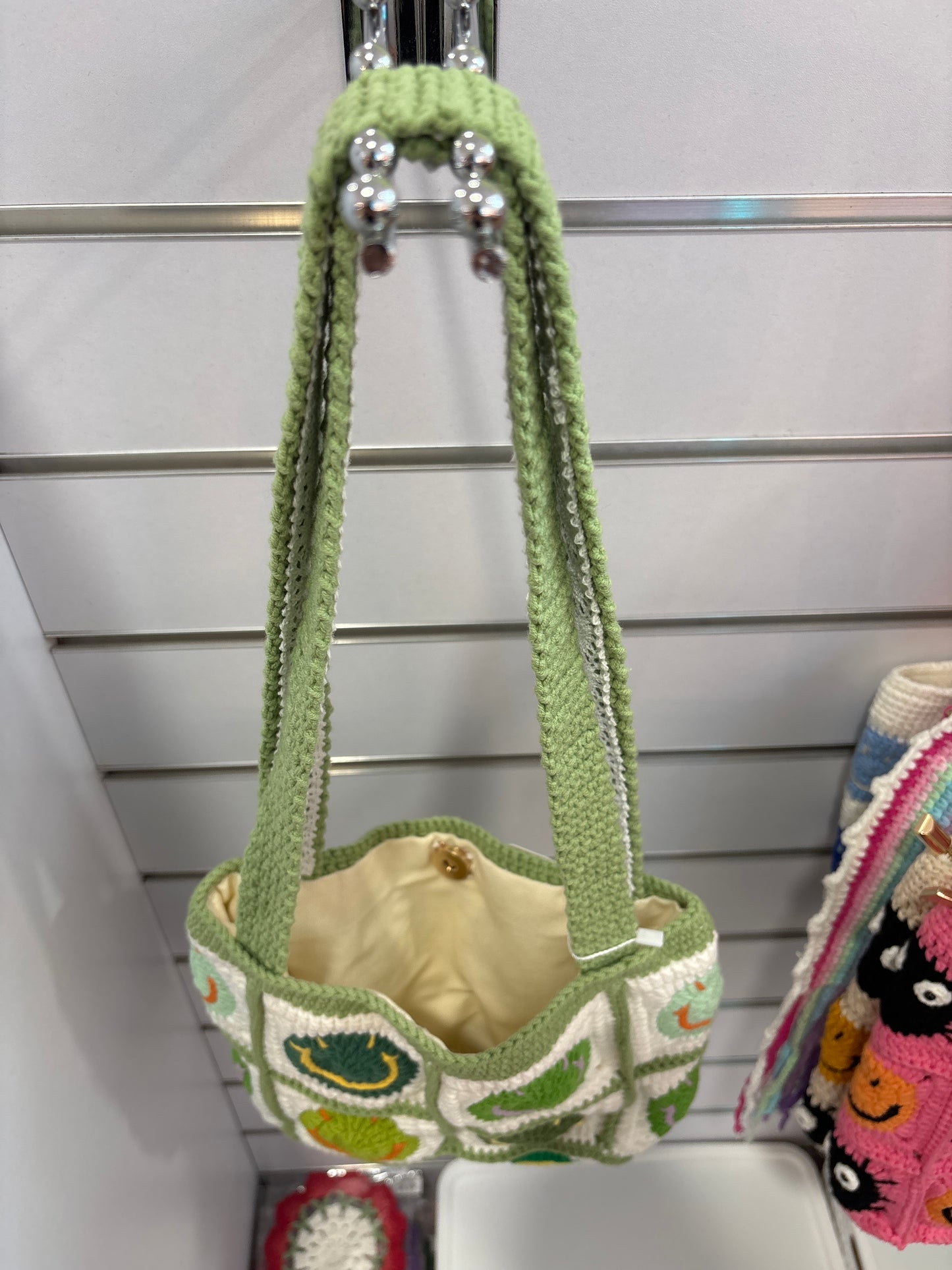 handmade crochet smile face bag