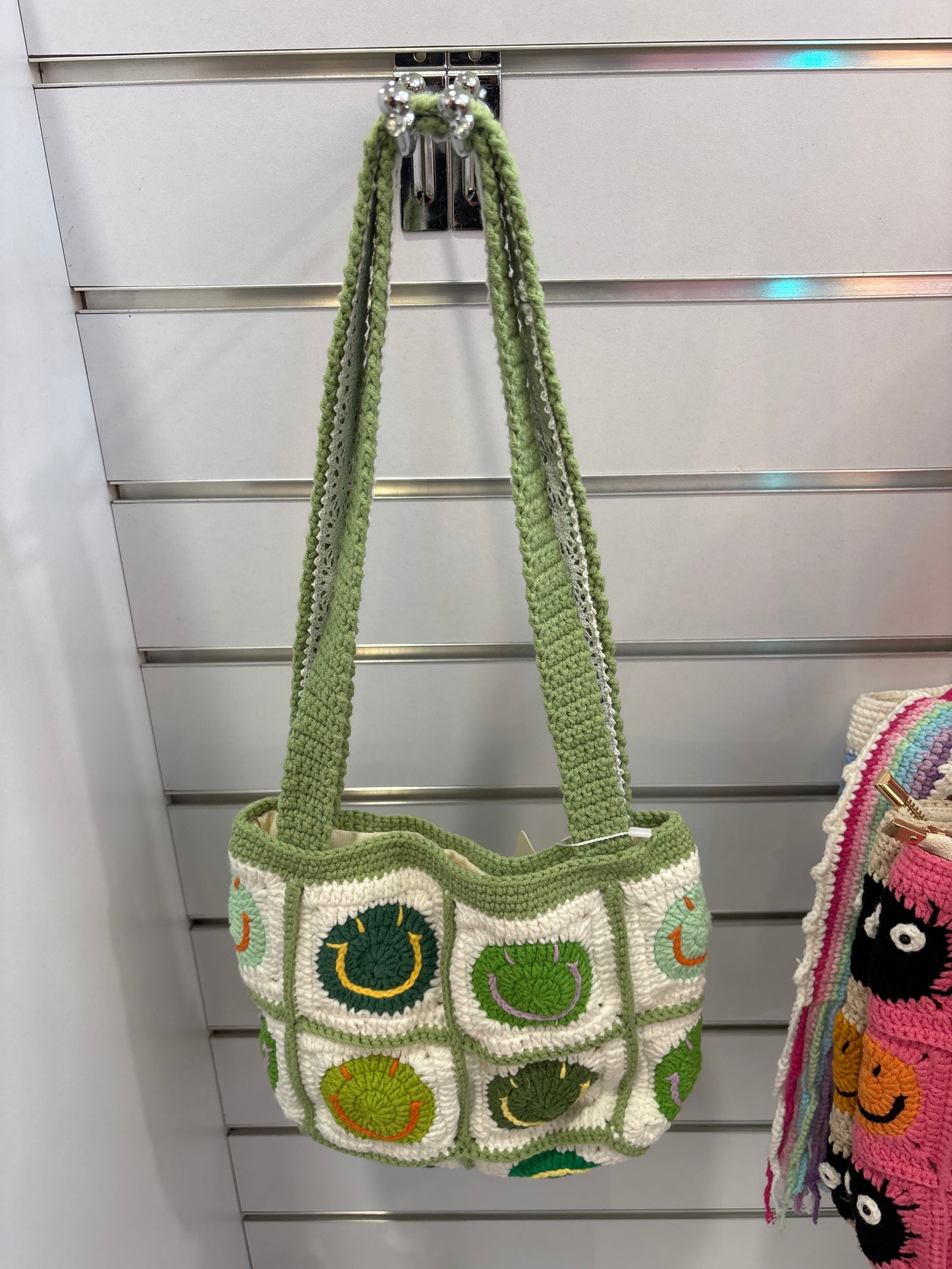 handmade crochet smile face bag