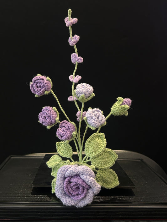 Handmade Crochet Car Bouquets —— Rose & Tall Sprig