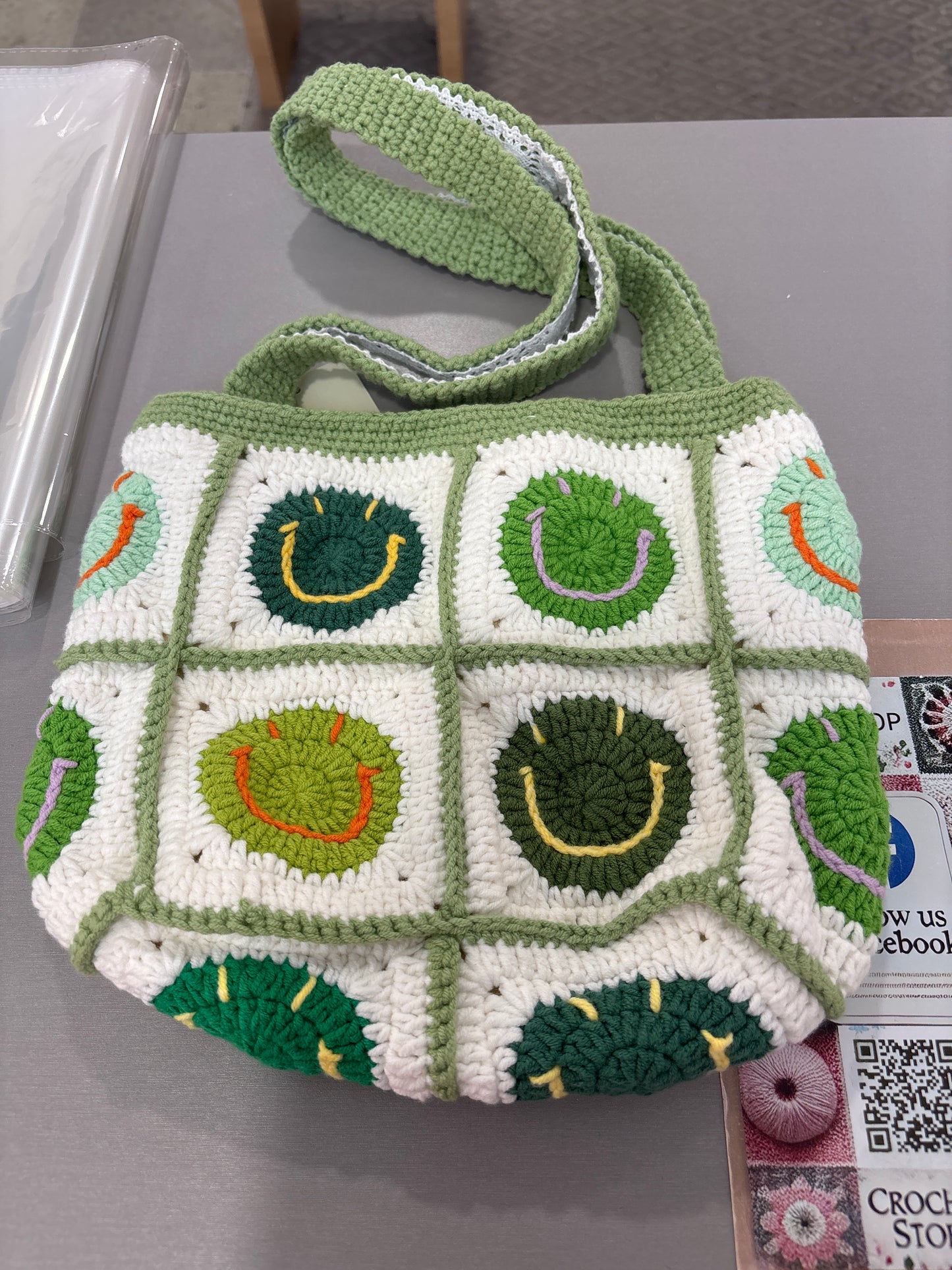 handmade crochet smile face bag