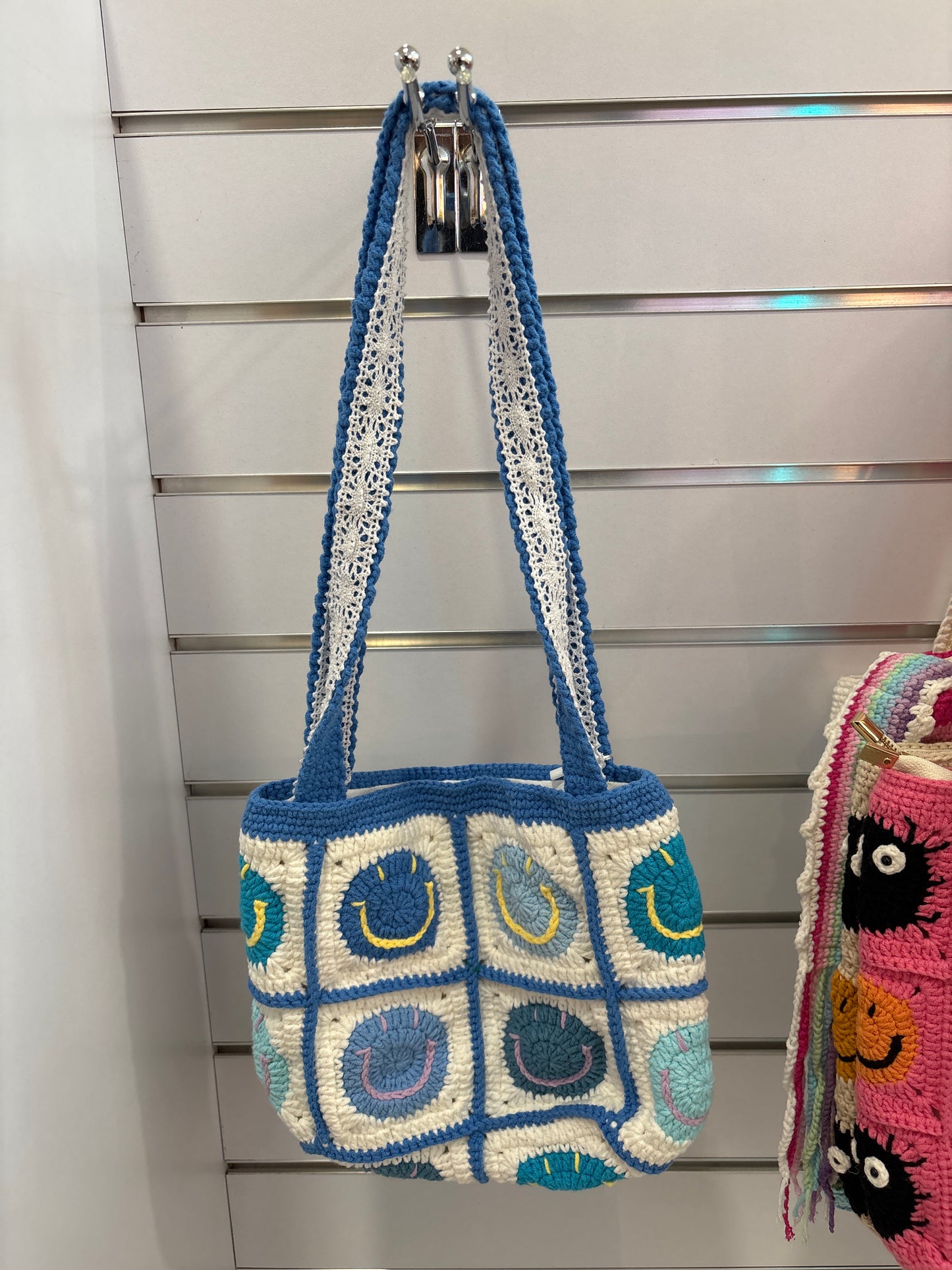 handmade crochet smile face bag